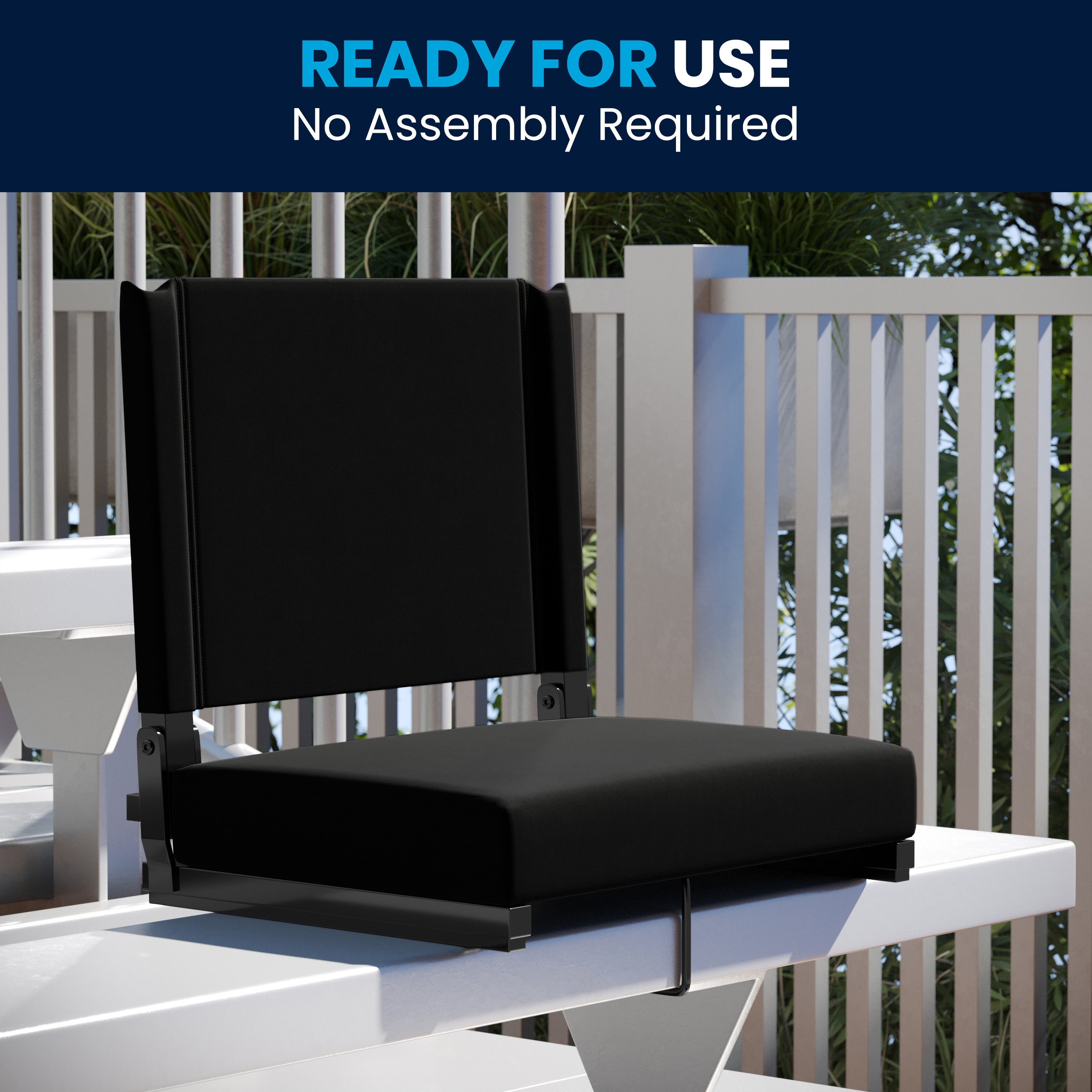 Grandstand Comfort 500 lb Capacity Padded Stadium Chairs, Folding Seats with Handles, Lightweight & Durable, Black