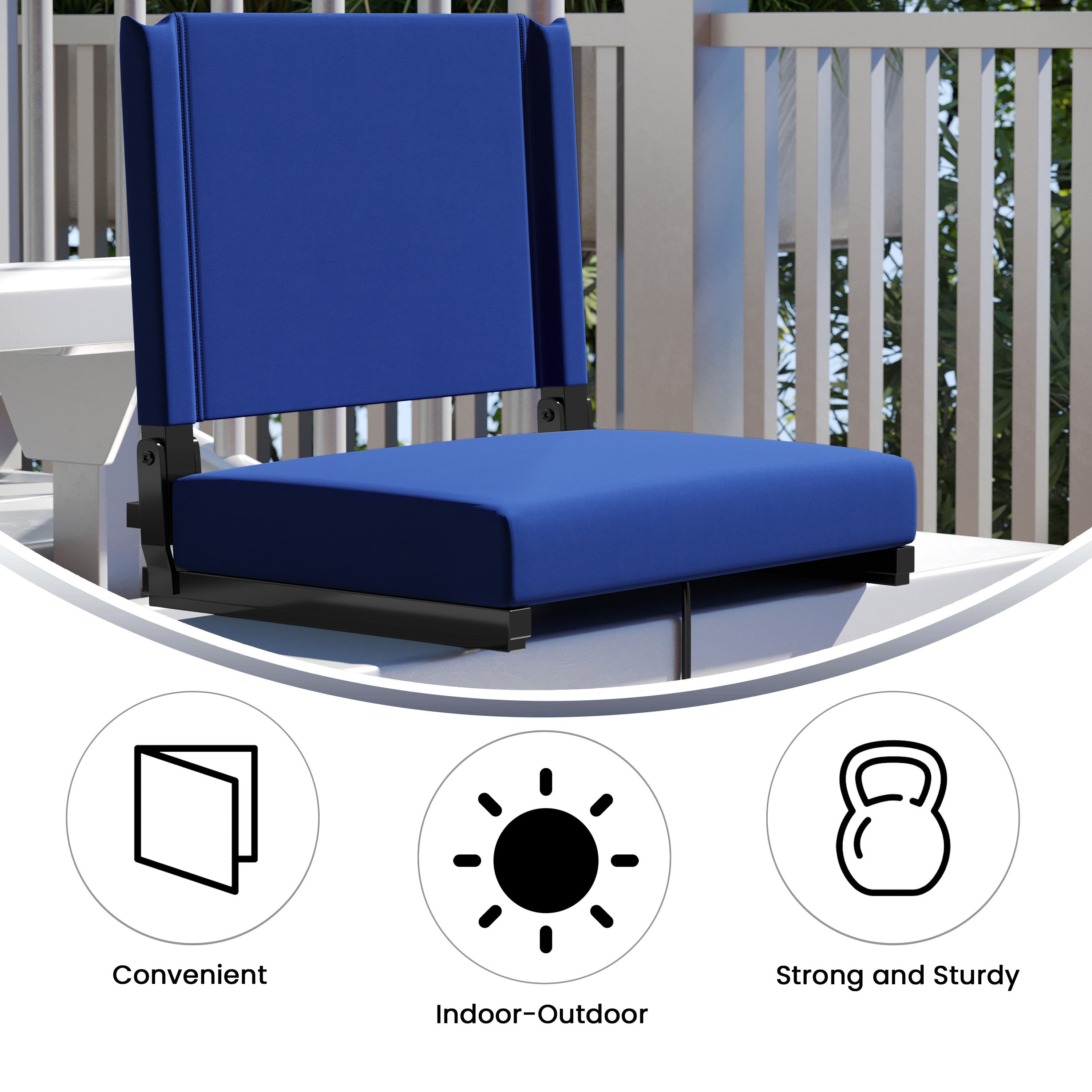 Grandstand Comfort 500 lb Capacity Padded Stadium Chairs, Folding Seats with Handles, Lightweight & Durable, Blue