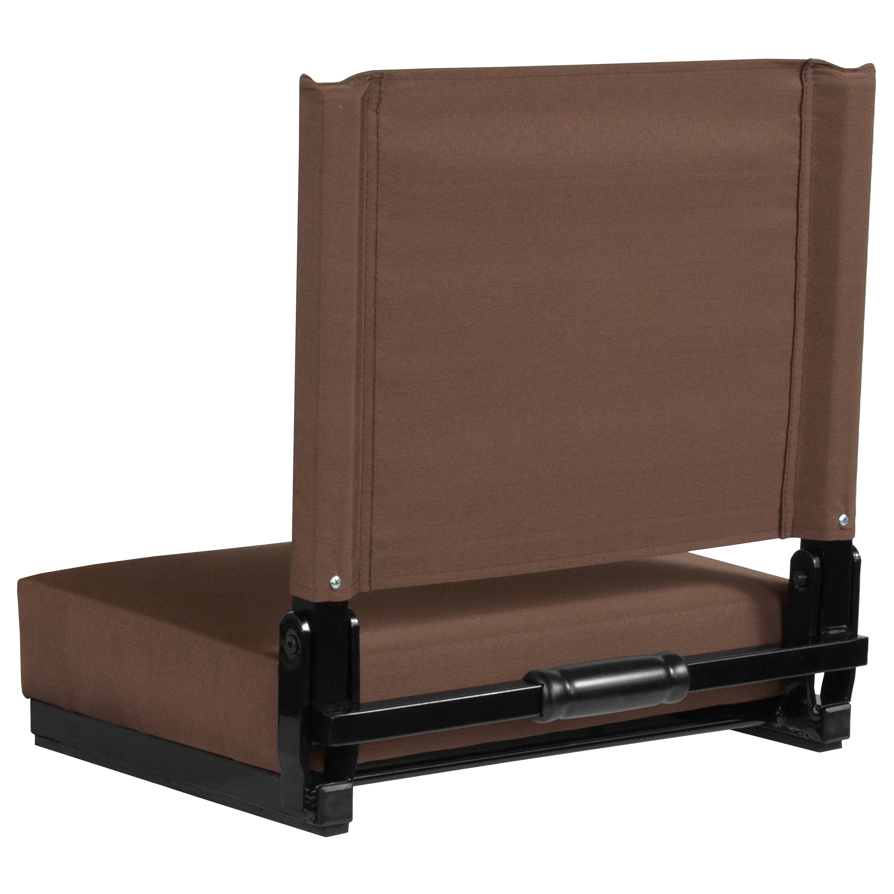 Grandstand Comfort 500 lb Capacity Padded Stadium Chairs, Folding Seats with Handles, Lightweight & Durable, Dark Brown