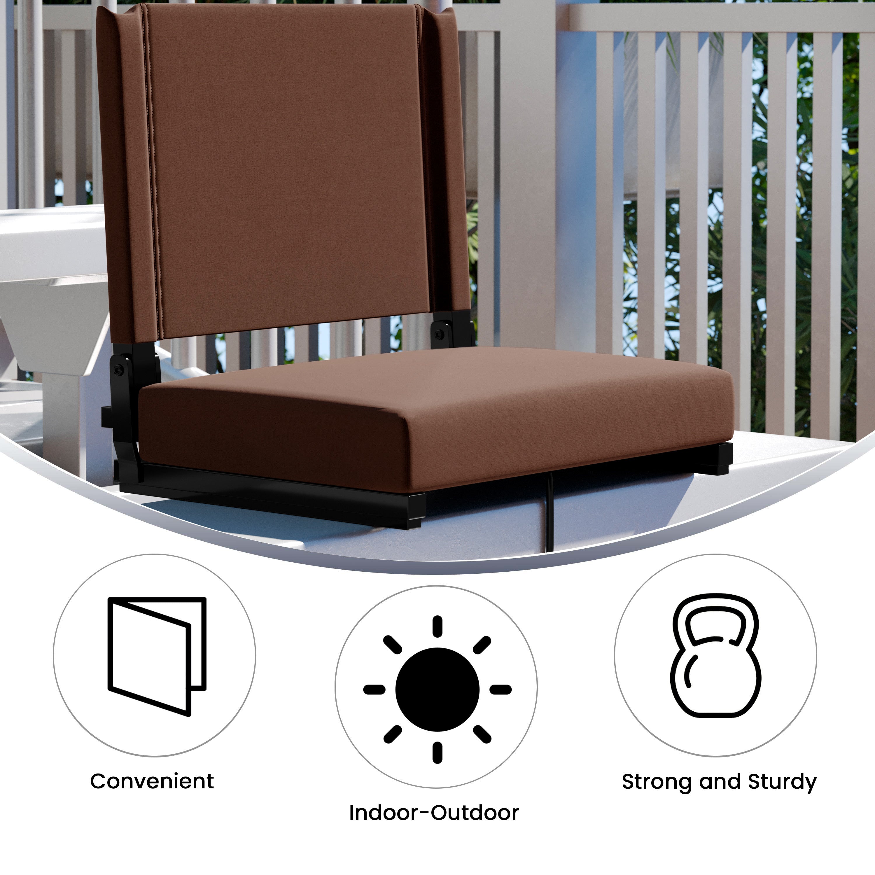 Grandstand Comfort 500 lb Capacity Padded Stadium Chairs, Folding Seats with Handles, Lightweight & Durable, Dark Brown