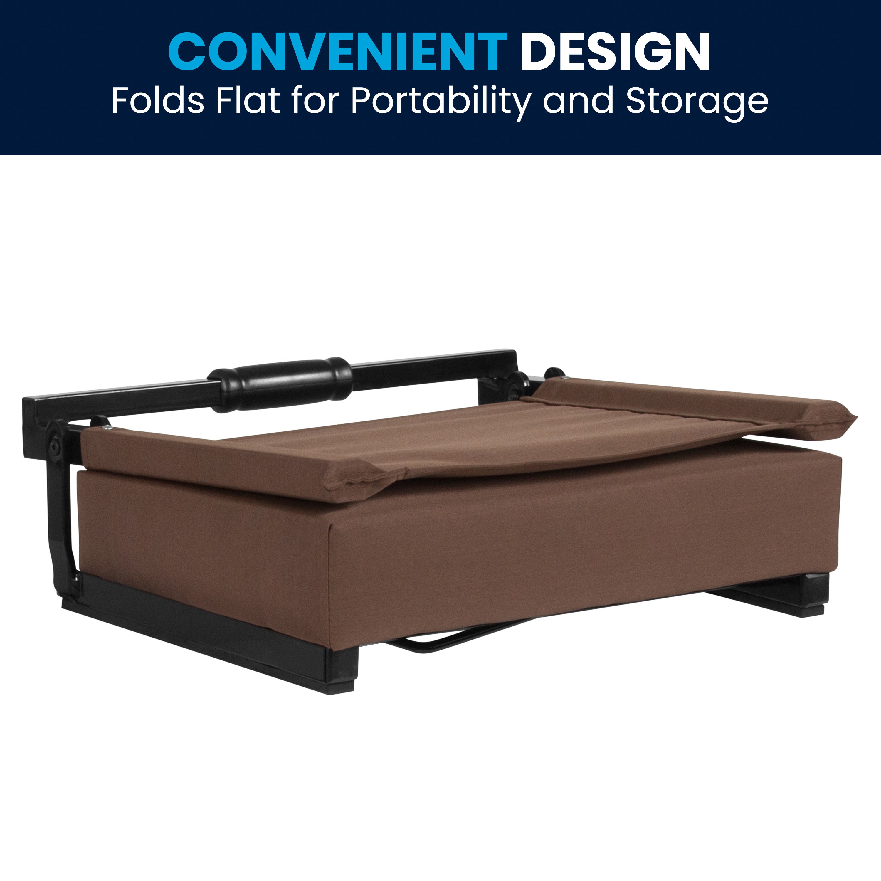 Grandstand Comfort 500 lb Capacity Padded Stadium Chairs, Folding Seats with Handles, Lightweight & Durable, Dark Brown