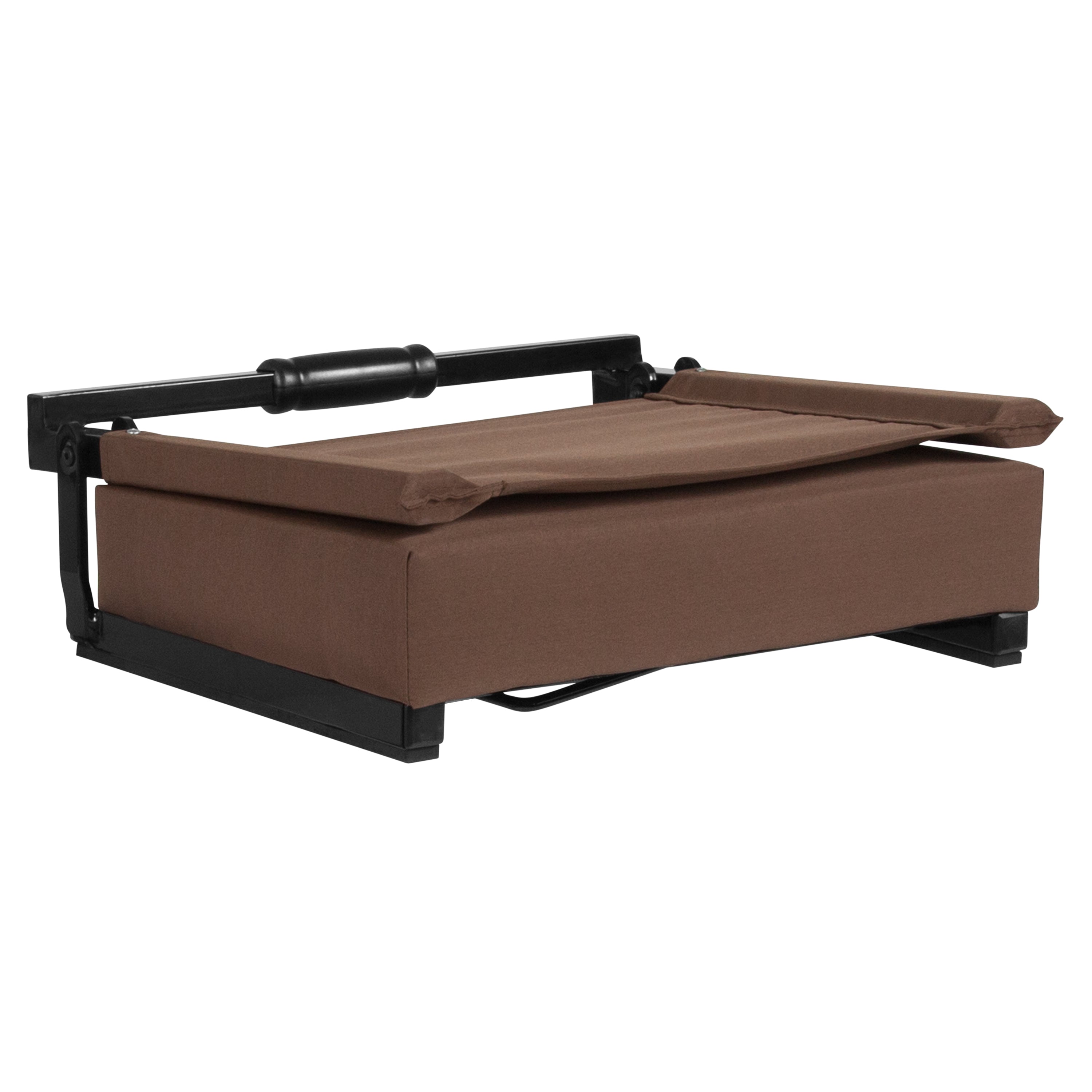 Grandstand Comfort 500 lb Capacity Padded Stadium Chairs, Folding Seats with Handles, Lightweight & Durable, Dark Brown
