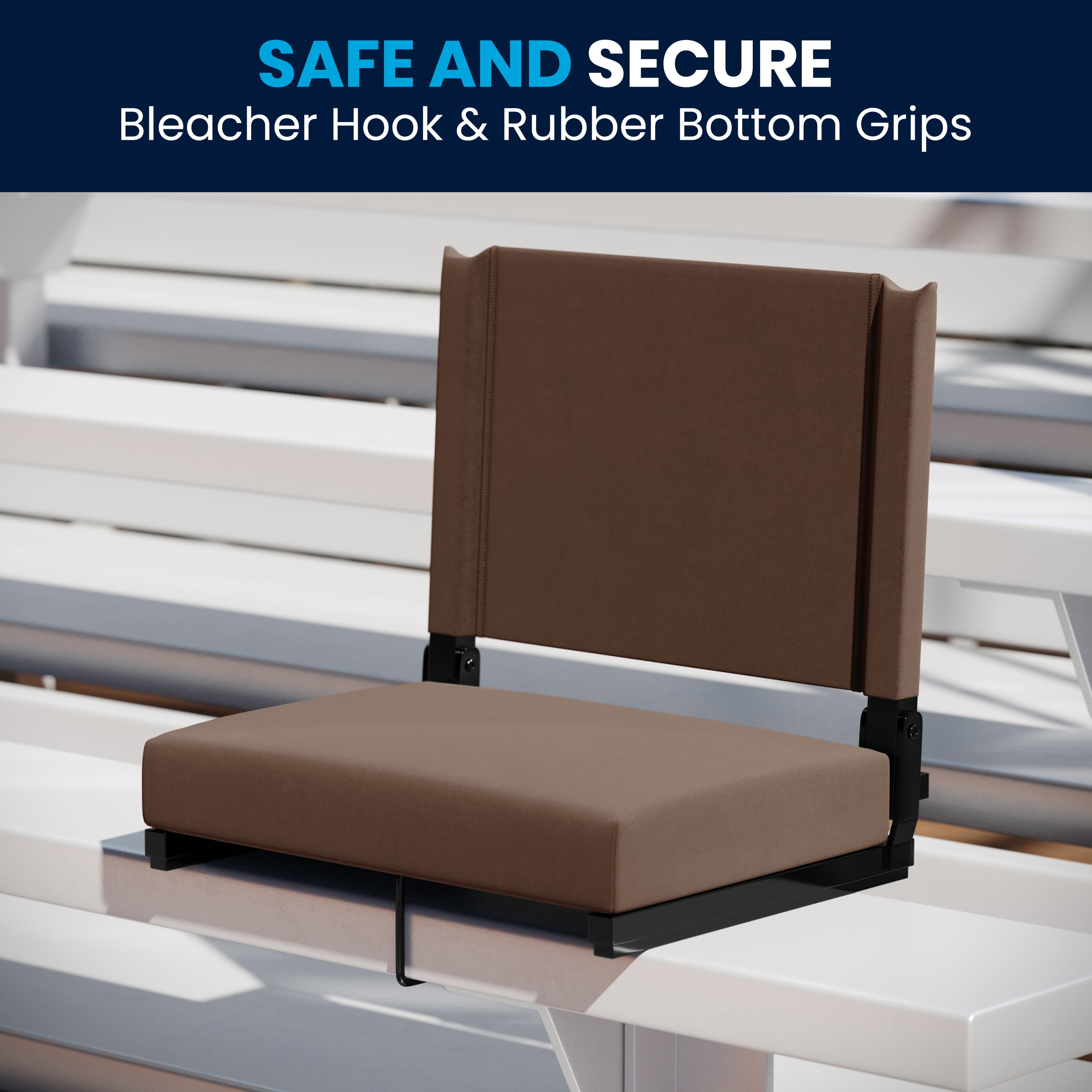 Grandstand Comfort 500 lb Capacity Padded Stadium Chairs, Folding Seats with Handles, Lightweight & Durable, Dark Brown