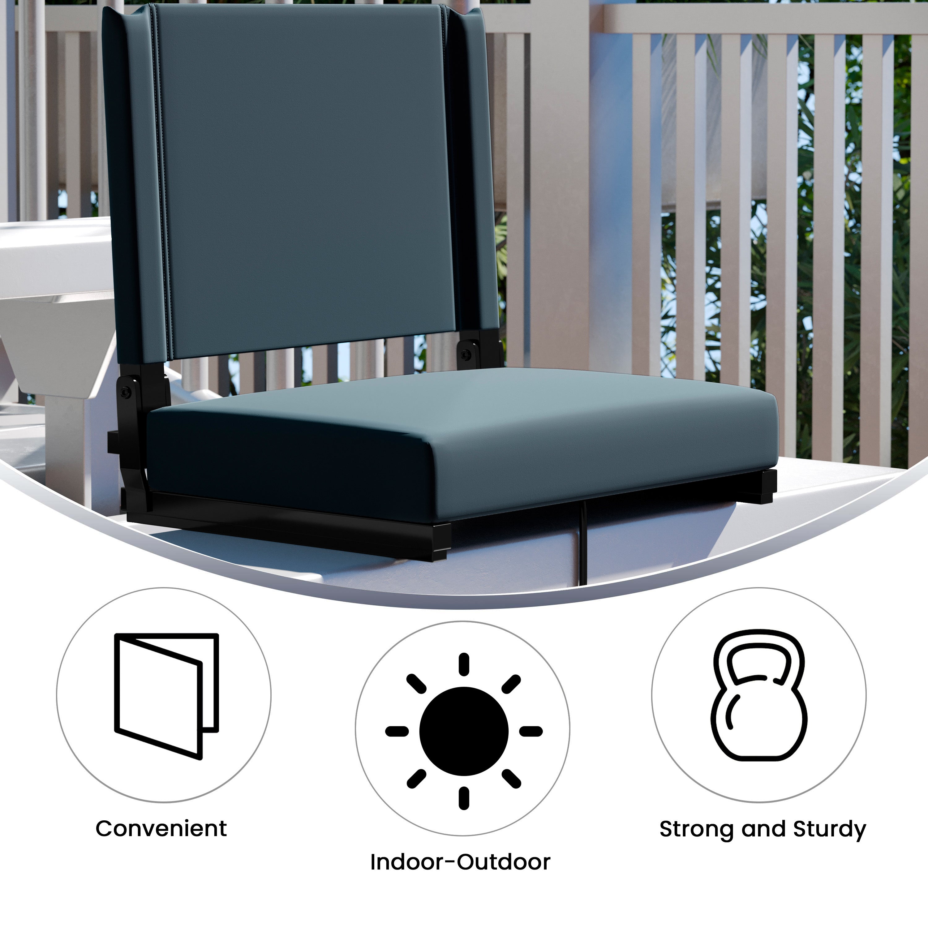 Grandstand Comfort 500 lb Capacity Padded Stadium Chair, Folding Seat with Handle, Lightweight & Durable, Dark Blue