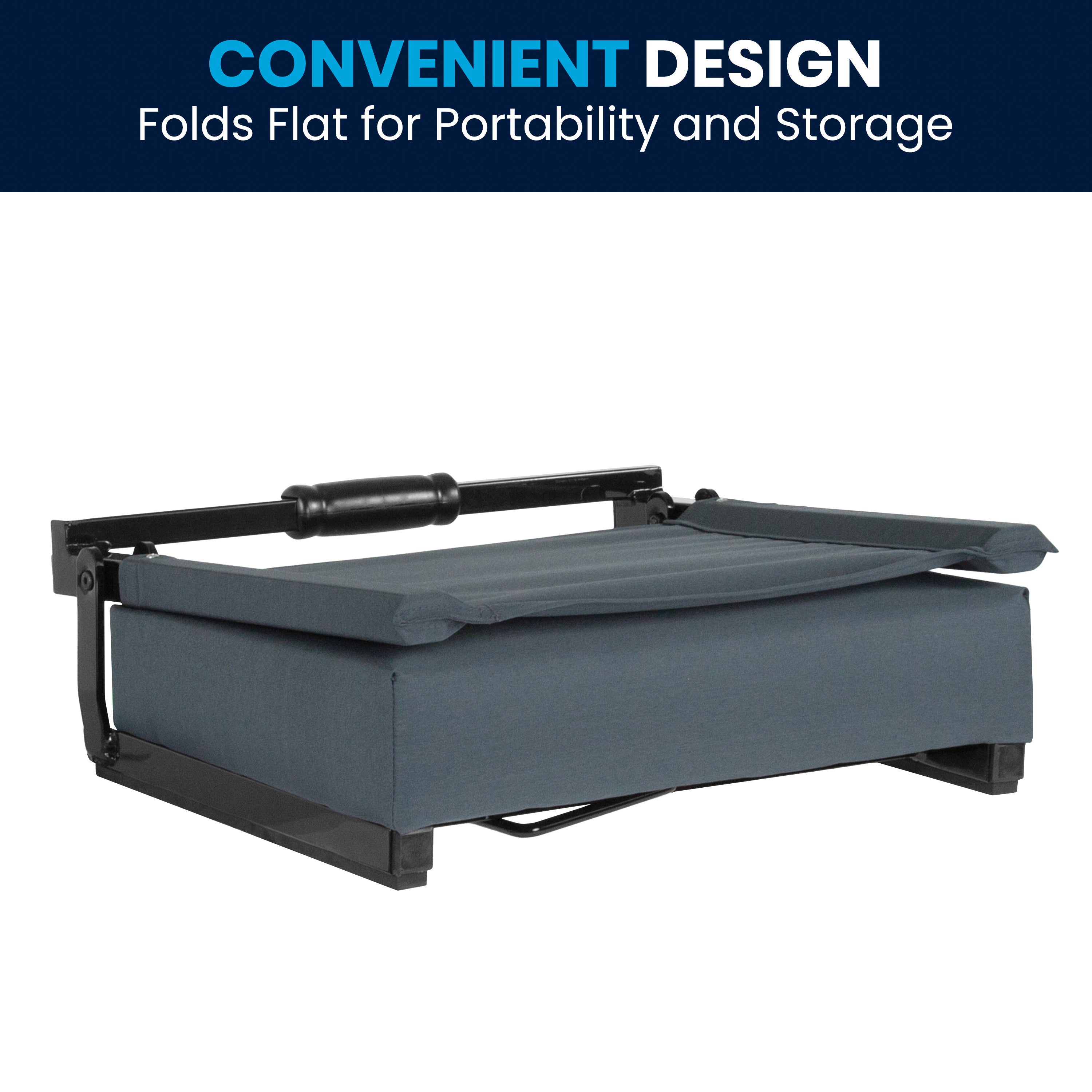 Grandstand Comfort 500 lb Capacity Padded Stadium Chair, Folding Seat with Handle, Lightweight & Durable, Dark Blue