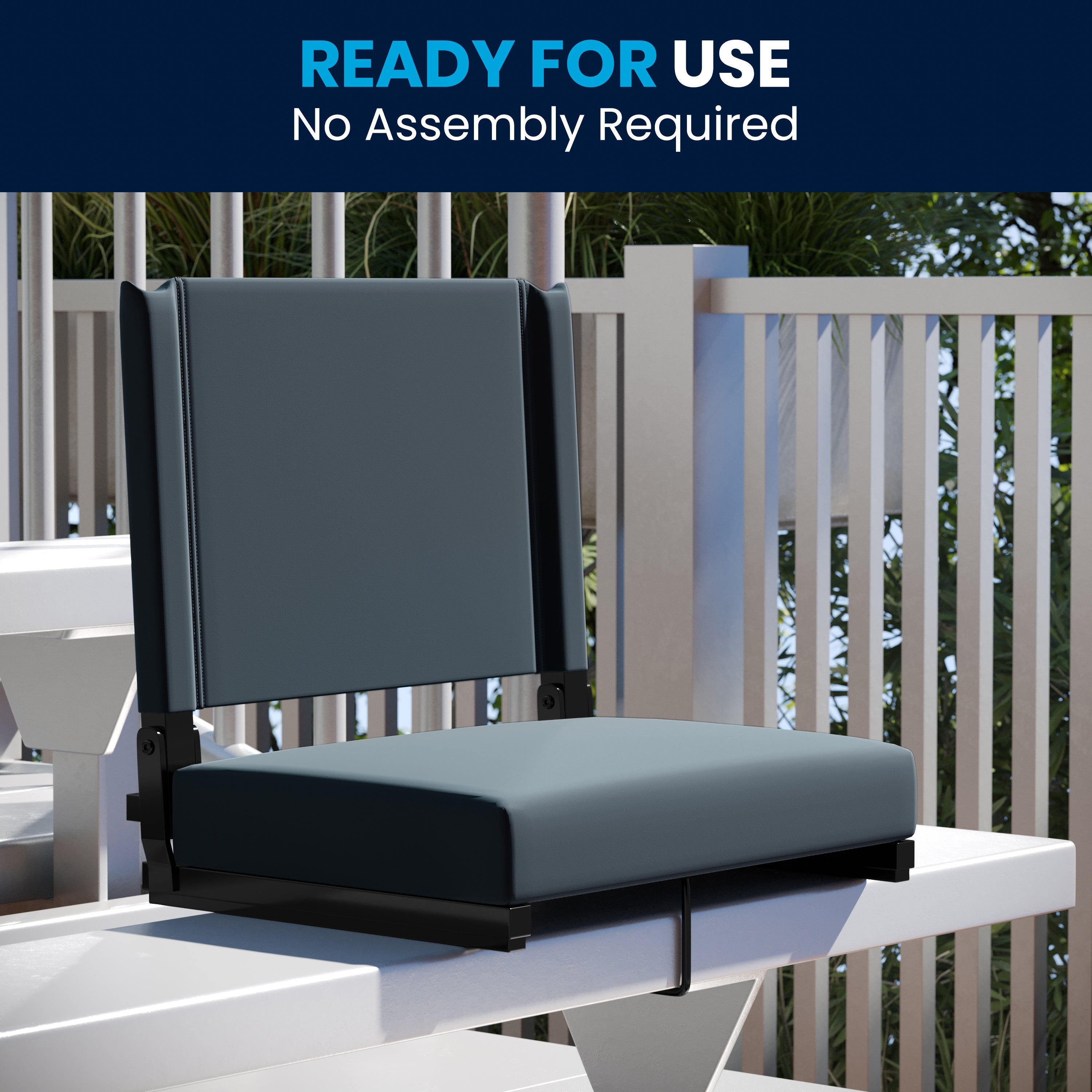 Grandstand Comfort 500 lb Capacity Padded Stadium Chair, Folding Seat with Handle, Lightweight & Durable, Dark Blue