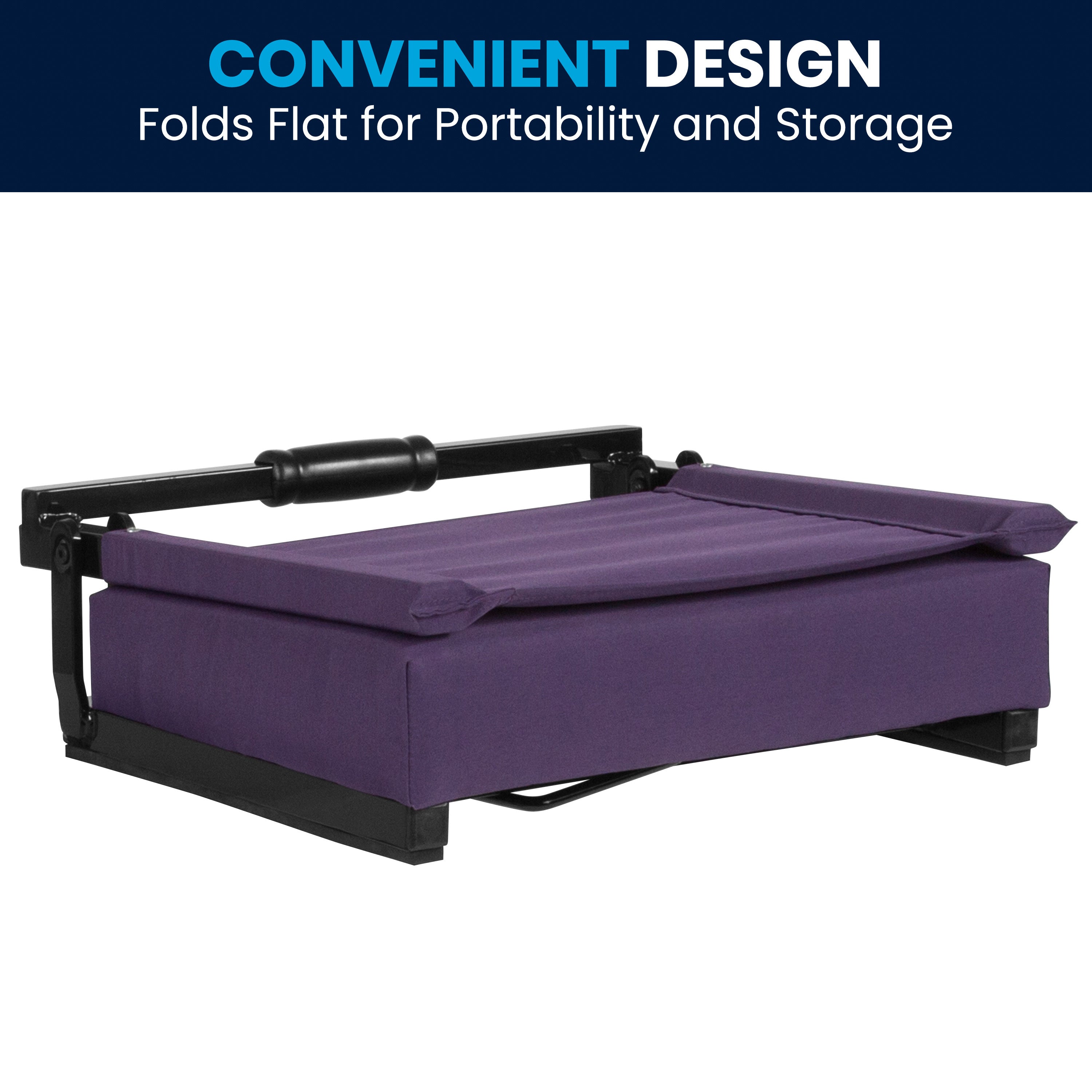 Grandstand Comfort 500 lb Capacity Padded Stadium Chairs, Folding Seats with Handles, Lightweight & Durable, Dark Purple