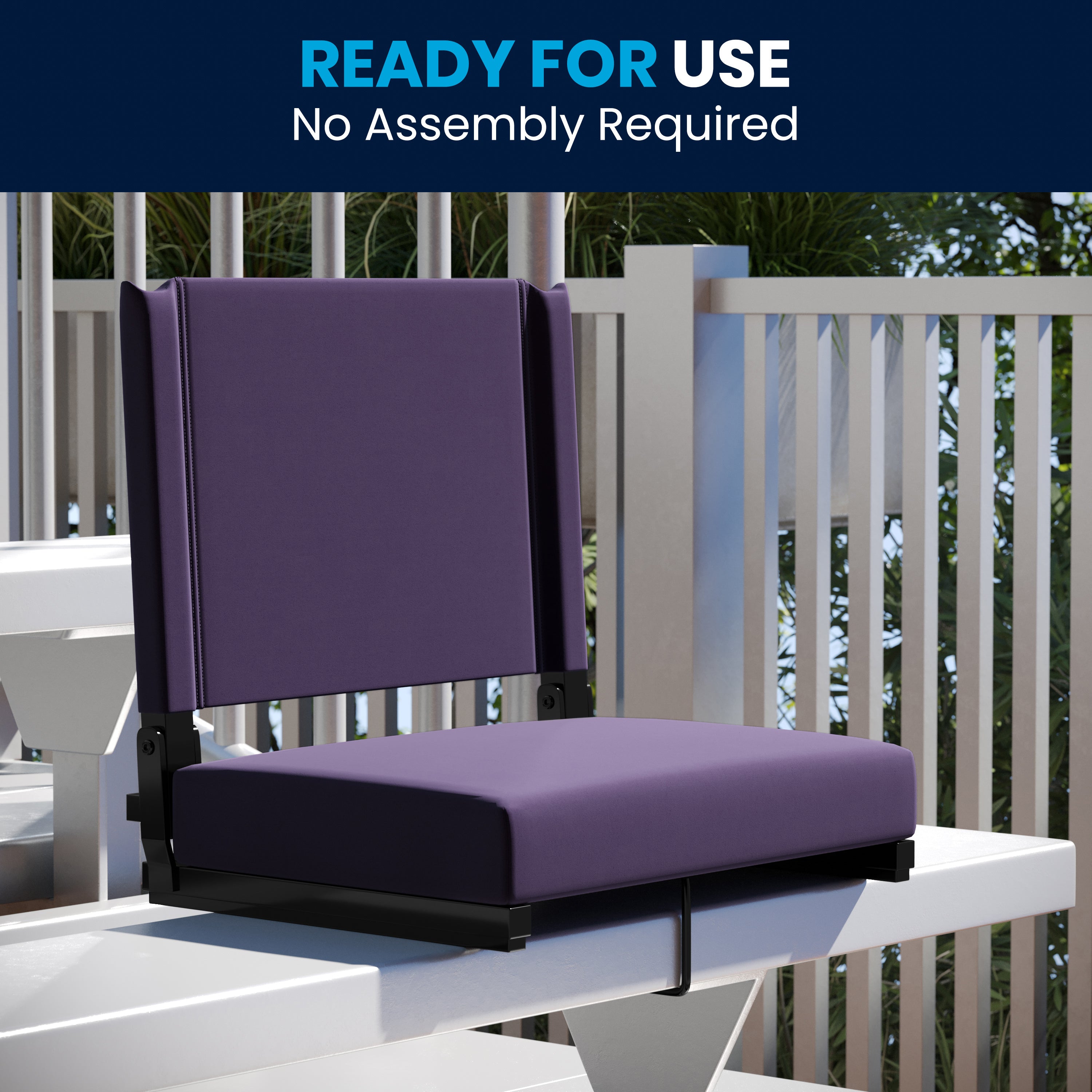 Grandstand Comfort 500 lb Capacity Padded Stadium Chairs, Folding Seats with Handles, Lightweight & Durable, Dark Purple