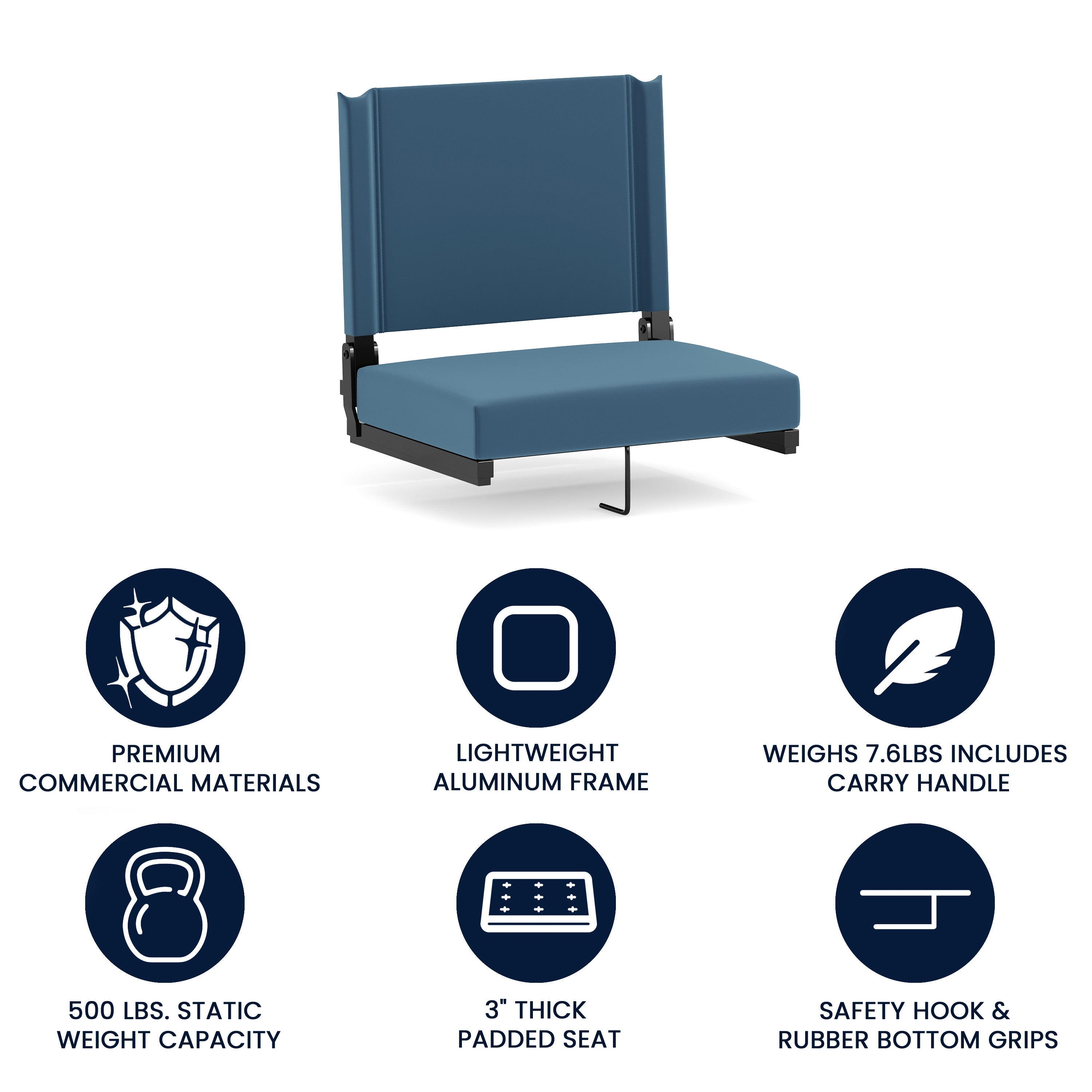 Grandstand Comfort 500 lb Capacity Padded Stadium Chairs, Folding Seats with Handles, Lightweight & Durable, Teal