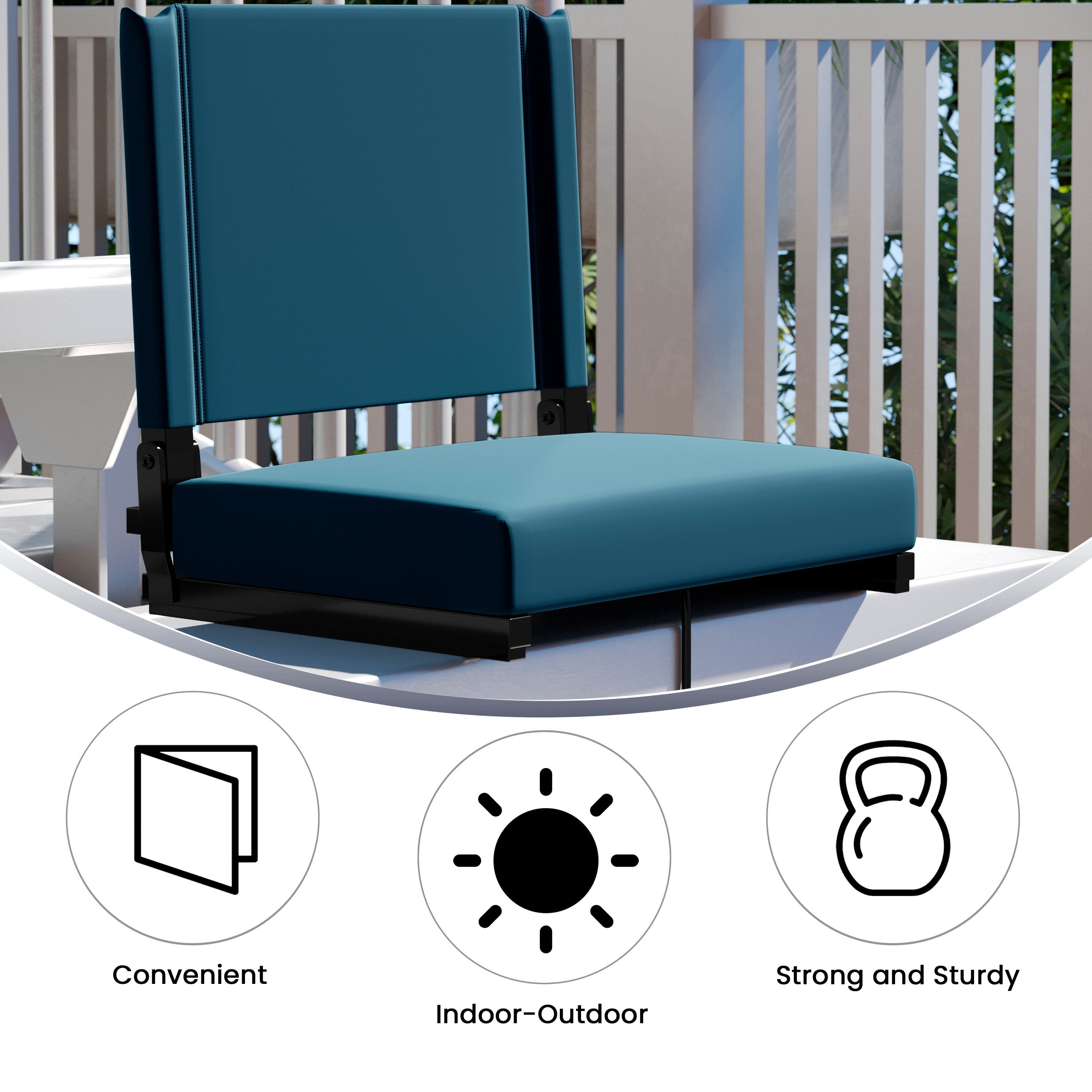 Grandstand Comfort 500 lb Capacity Padded Stadium Chairs, Folding Seats with Handles, Lightweight & Durable, Teal