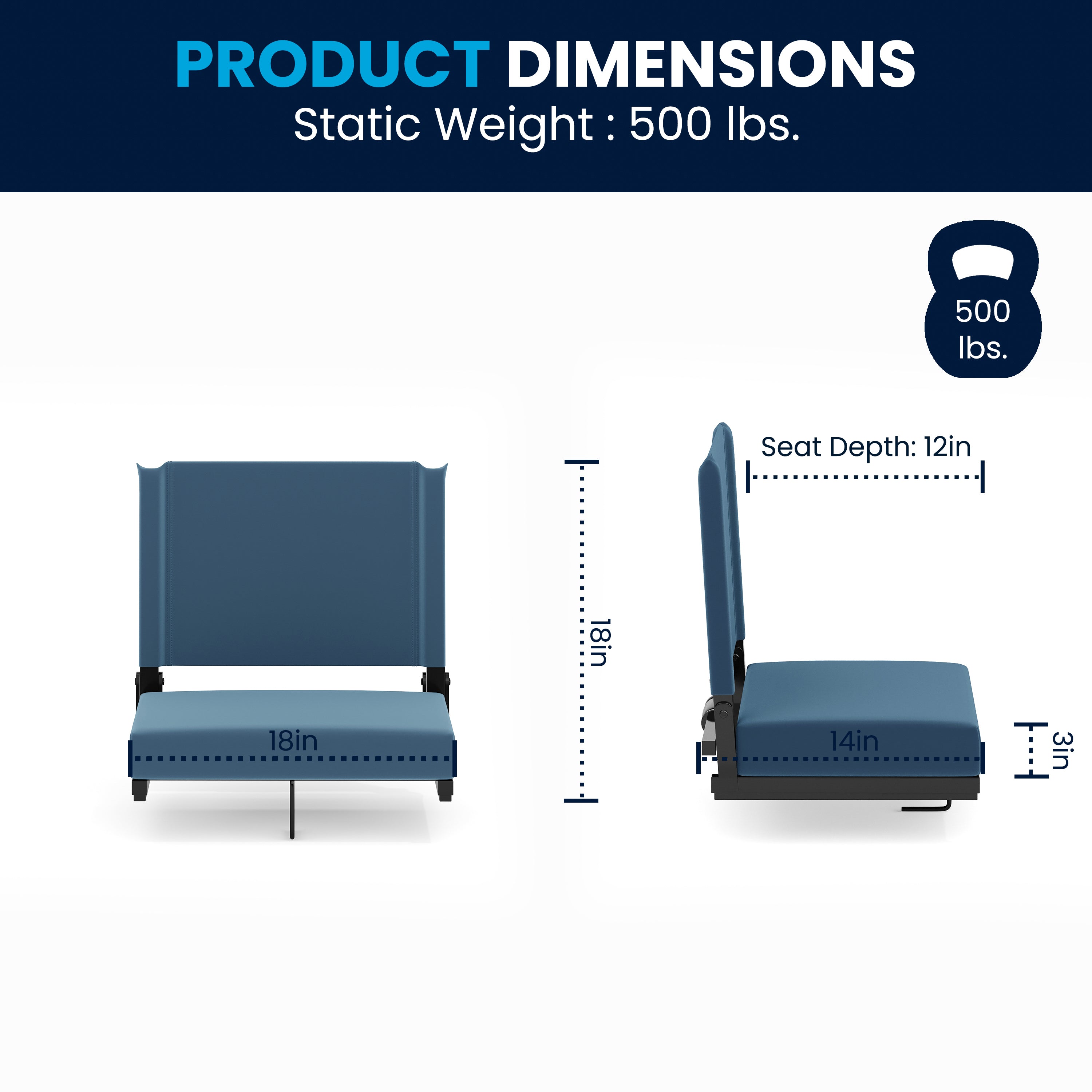 Grandstand Comfort 500 lb Capacity Padded Stadium Chairs, Folding Seats with Handles, Lightweight & Durable, Teal