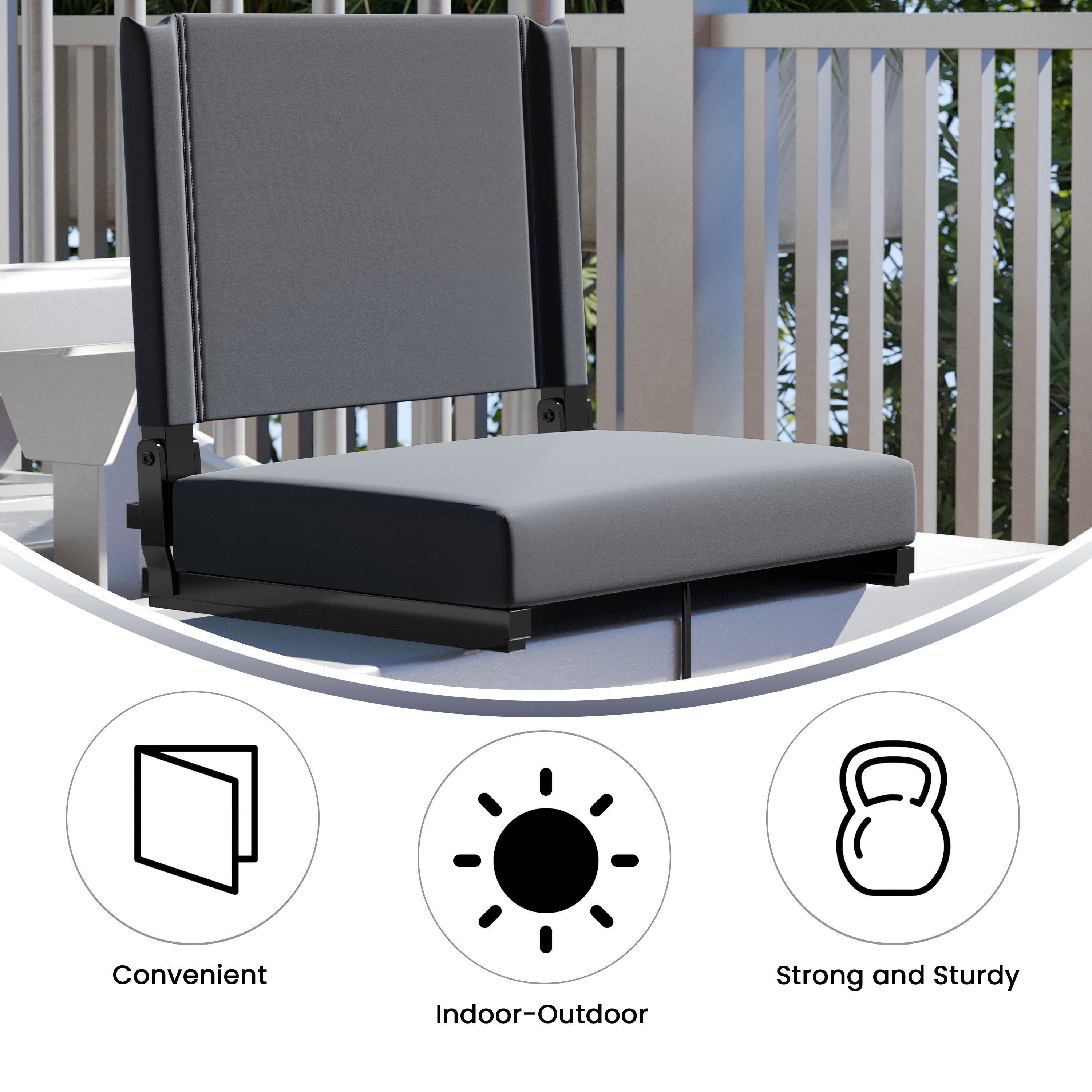 Grandstand Comfort 500 lb Capacity Padded Stadium Chairs, Folding Seats with Handles, Lightweight & Durable, Gray
