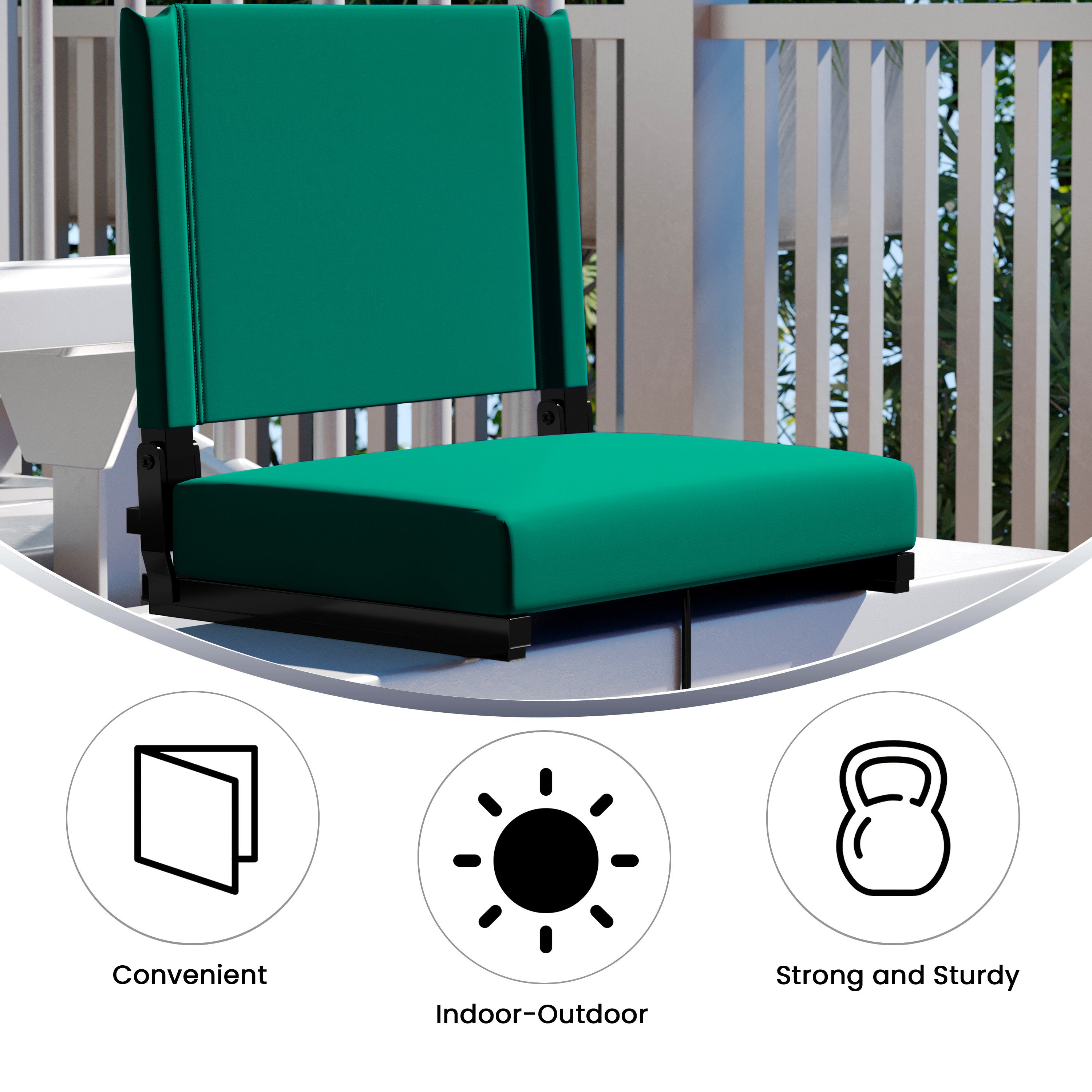 Grandstand Comfort 500 lb Capacity Padded Stadium Chairs, Folding Seats with Handles, Lightweight & Durable, Hunter Green