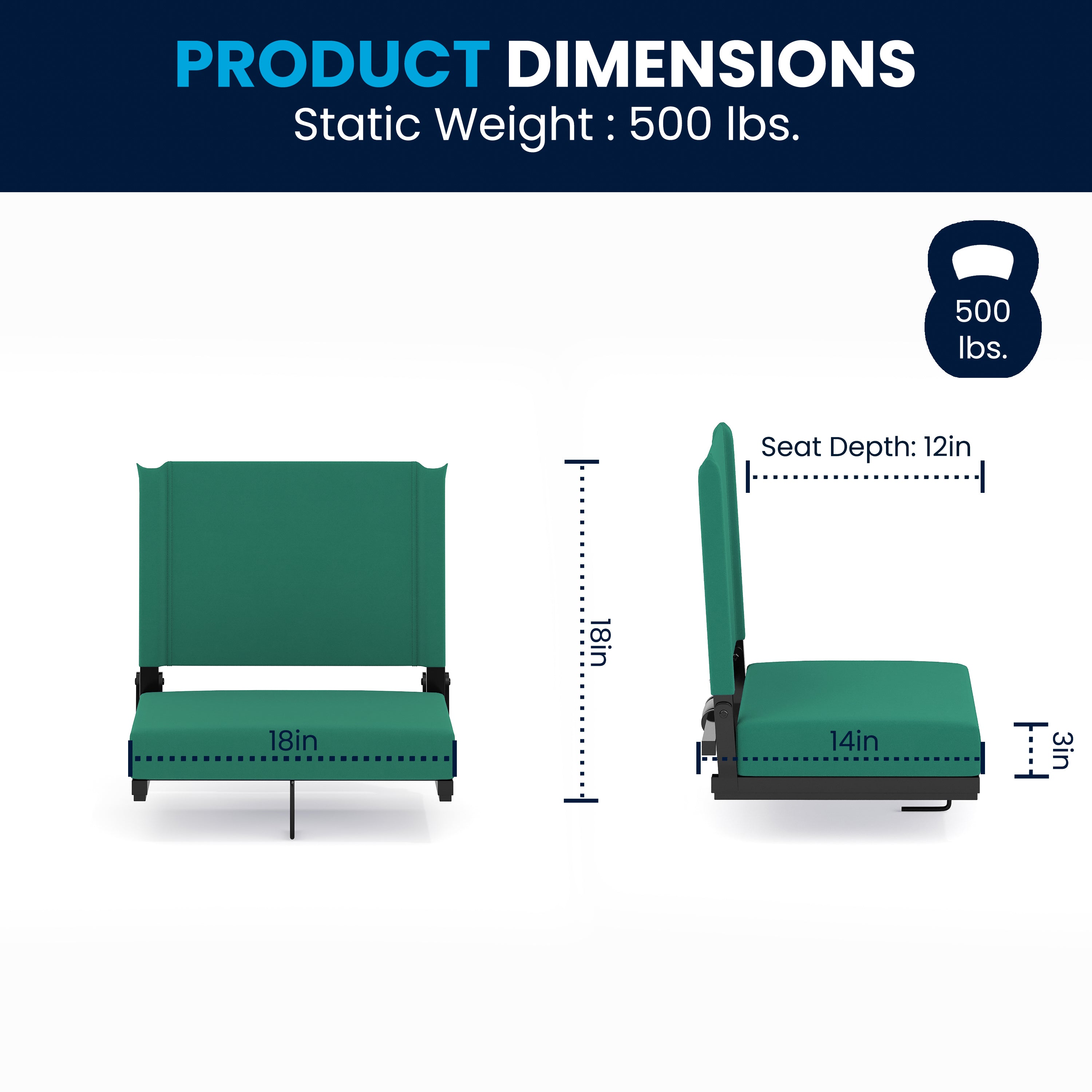 Grandstand Comfort 500 lb Capacity Padded Stadium Chairs, Folding Seats with Handles, Lightweight & Durable, Hunter Green