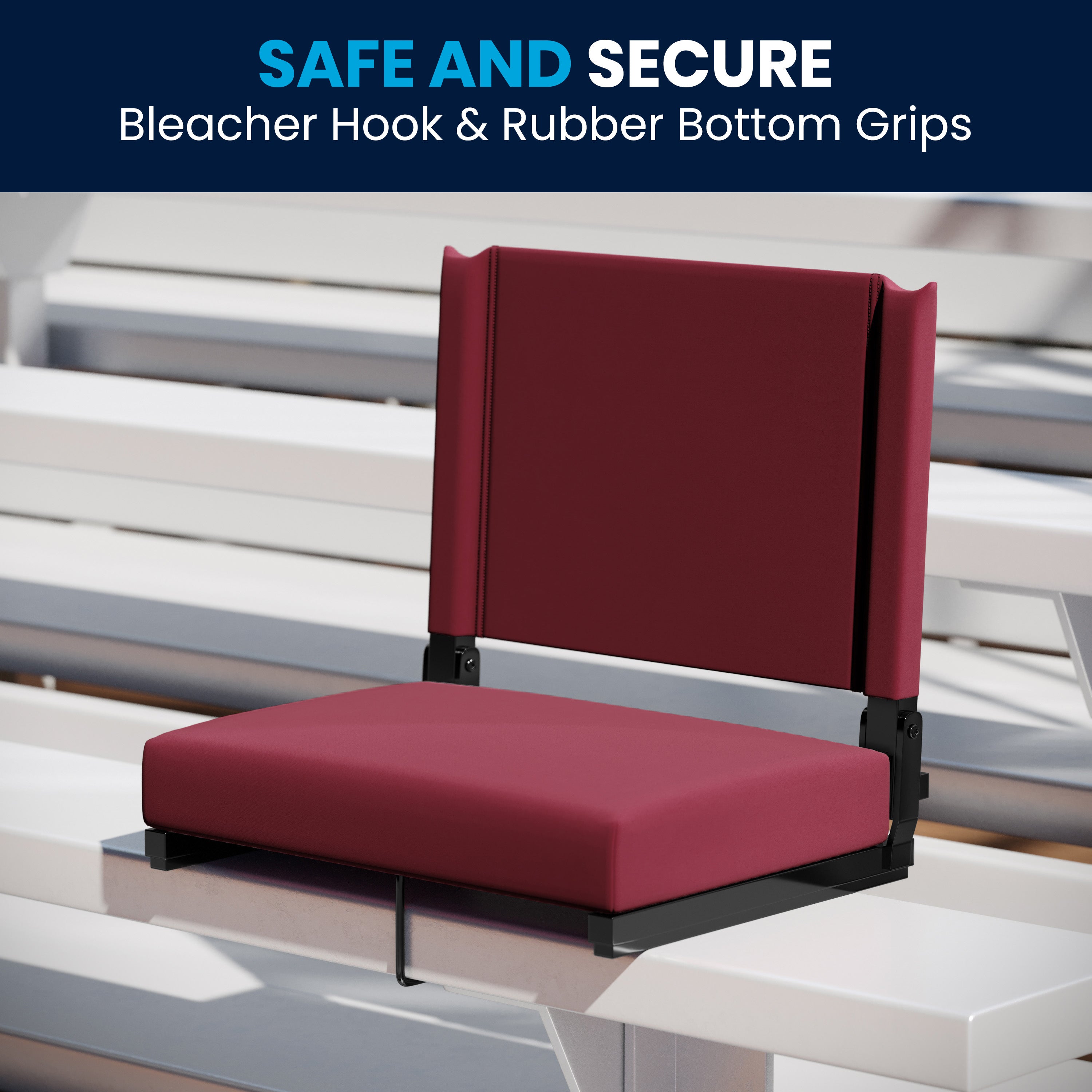 Grandstand Comfort 500 lb Capacity Padded Stadium Chairs, Folding Seats with Handles, Lightweight & Durable, Maroon