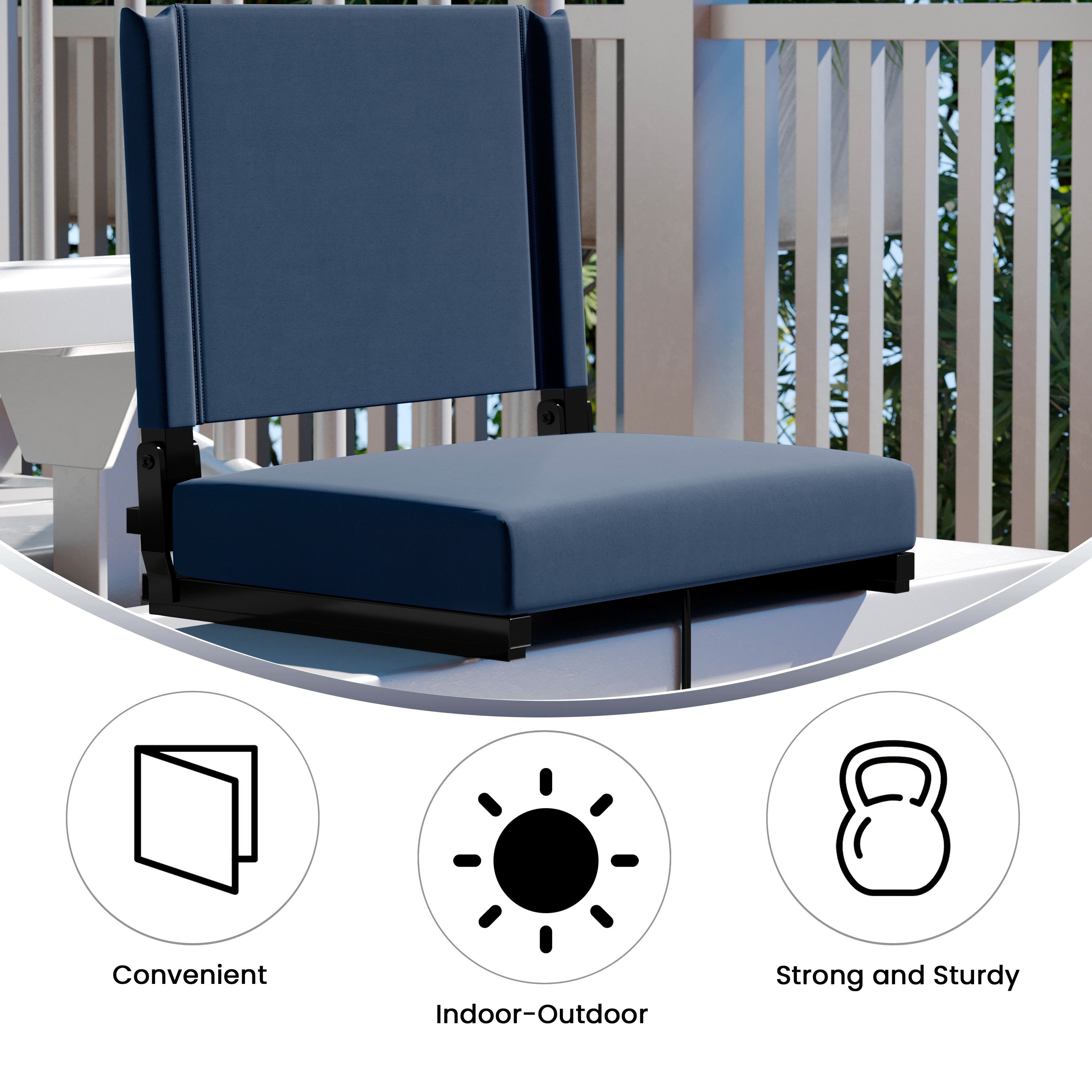 Grandstand Comfort Stadium Seat with Handle, 500 lb Rated, Padded Cushions, Foldable & Lightweight for Bleachers & Outdoor Events, Navy Blue