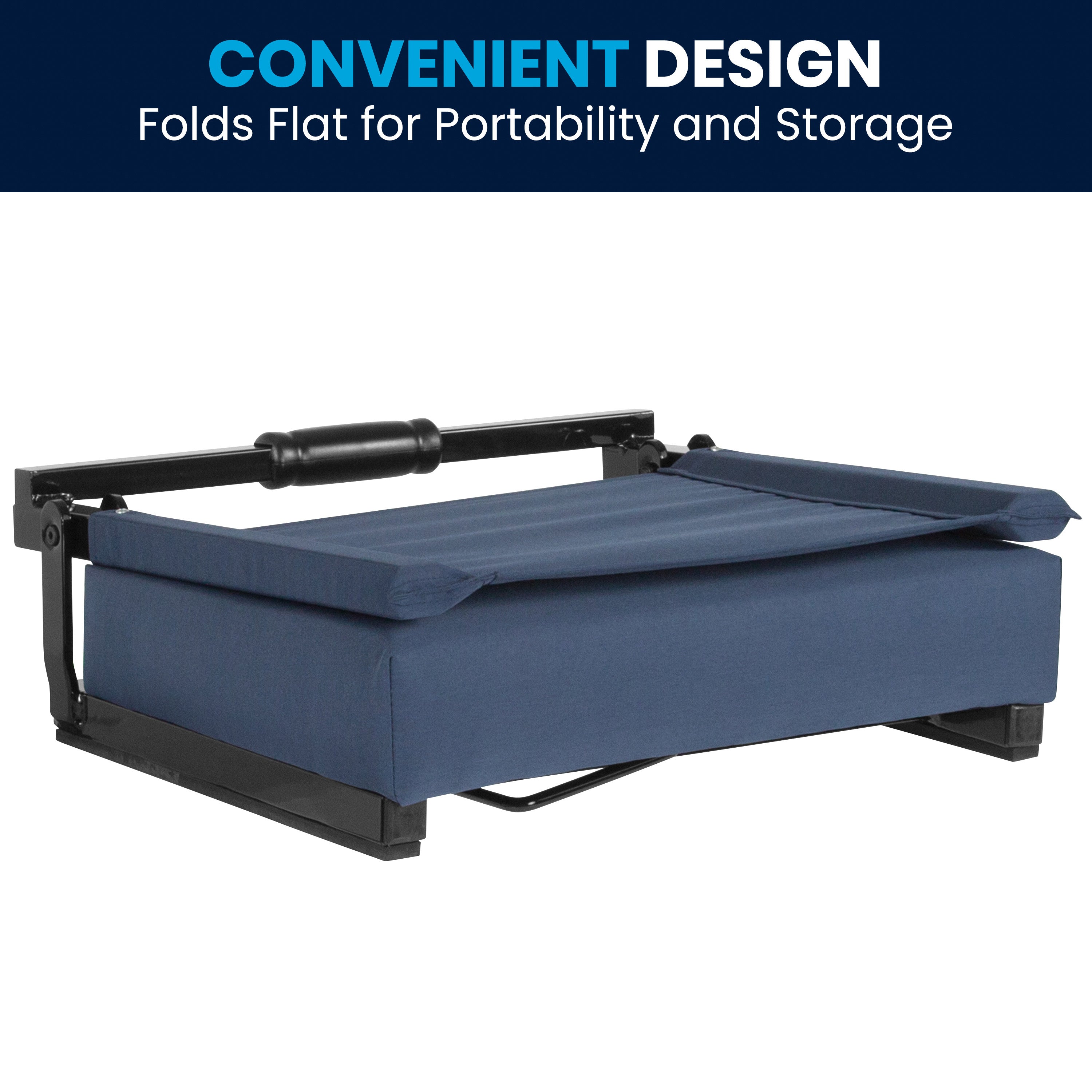 Grandstand Comfort Stadium Seat with Handle, 500 lb Rated, Padded Cushions, Foldable & Lightweight for Bleachers & Outdoor Events, Navy Blue