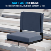 Grandstand Comfort Stadium Seat with Handle, 500 lb Rated, Padded Cushions, Foldable & Lightweight for Bleachers & Outdoor Events, Navy Blue