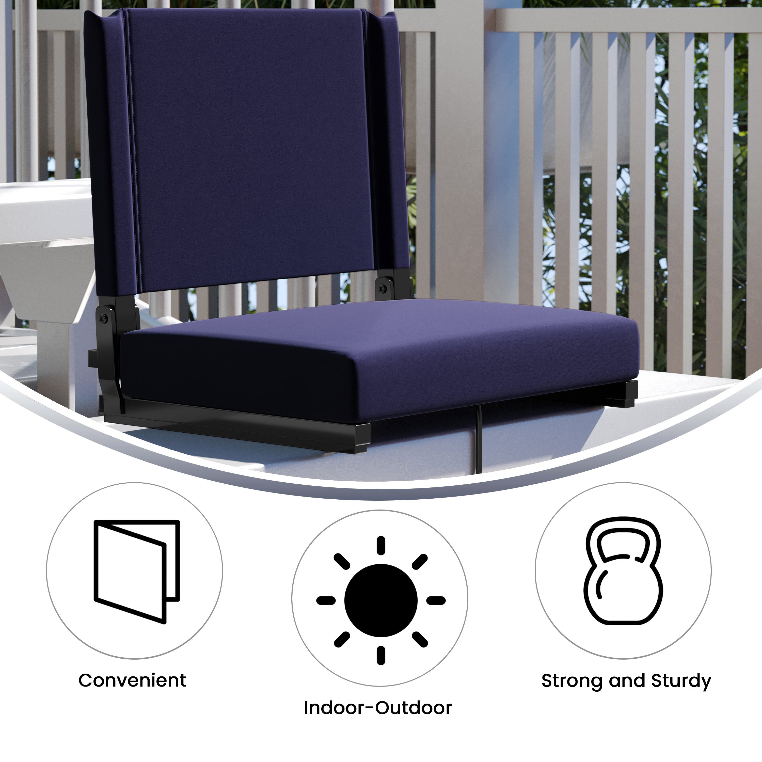 Grandstand Comfort 500 lb Capacity Padded Stadium Chairs, Folding Seats with Handles, Lightweight & Durable, Navy