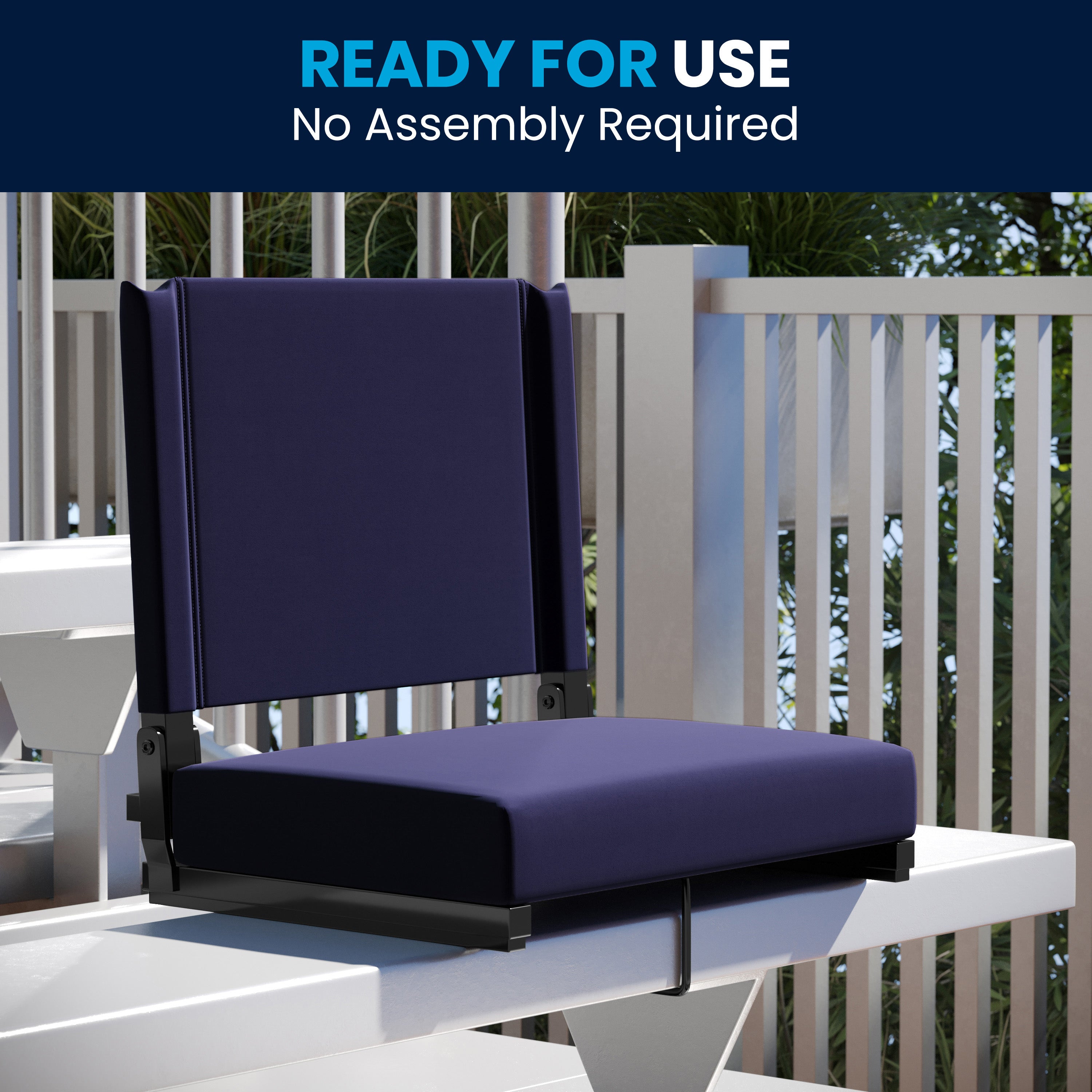 Grandstand Comfort 500 lb Capacity Padded Stadium Chairs, Folding Seats with Handles, Lightweight & Durable, Navy