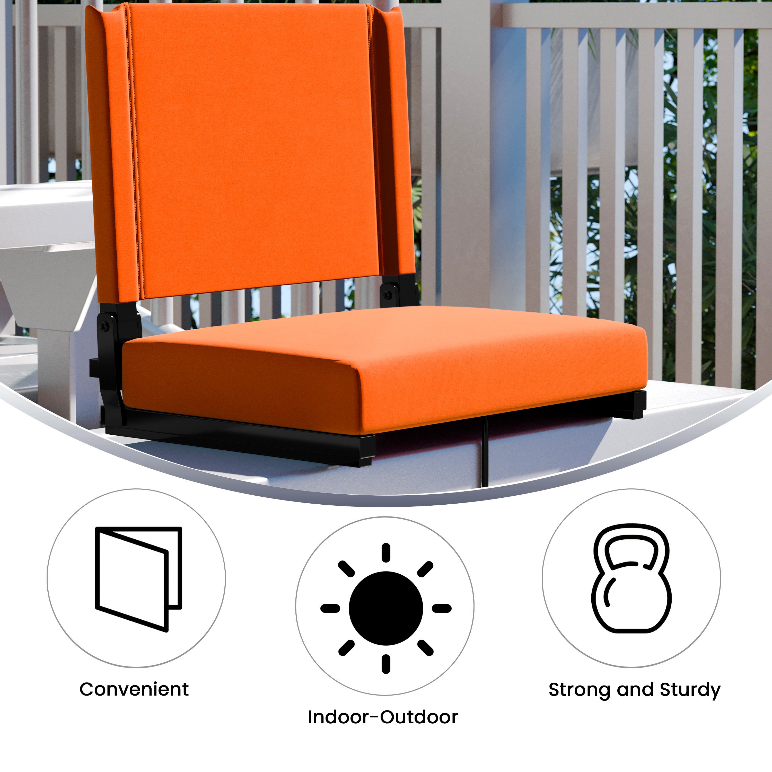 Grandstand Comfort 500 lb Capacity Padded Stadium Chairs, Folding Seats with Handles, Lightweight & Durable, Orange