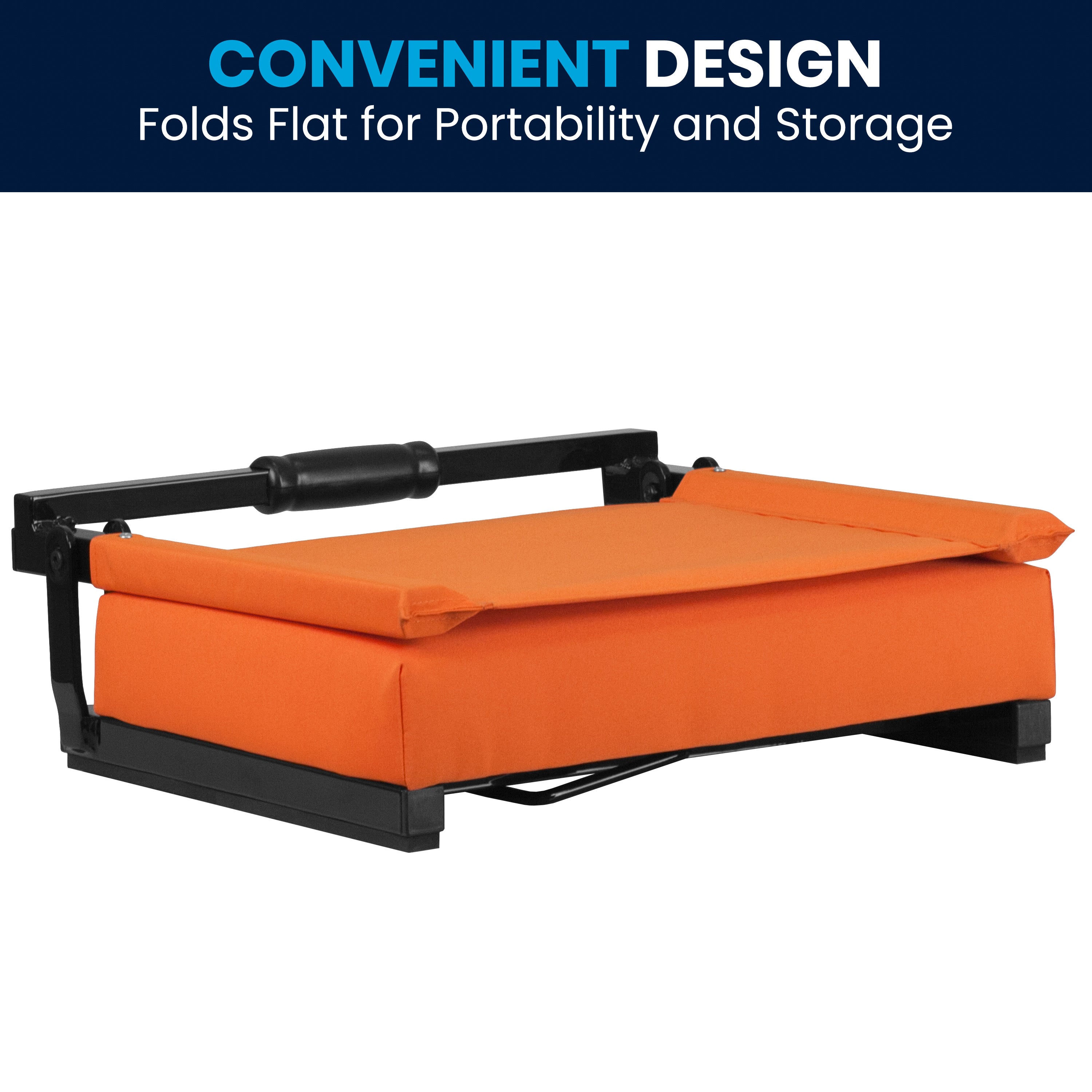 Grandstand Comfort 500 lb Capacity Padded Stadium Chairs, Folding Seats with Handles, Lightweight & Durable, Orange