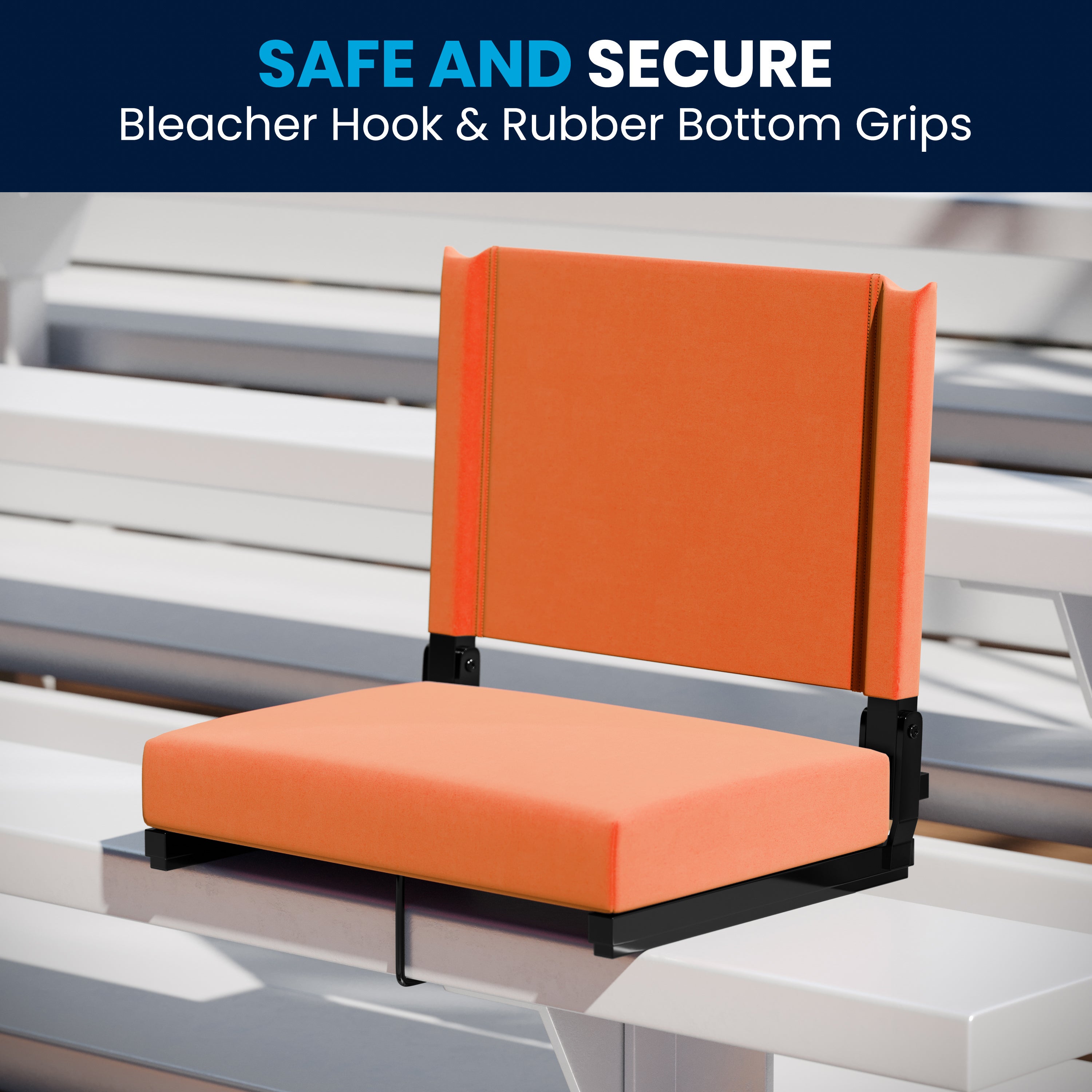 Grandstand Comfort 500 lb Capacity Padded Stadium Chairs, Folding Seats with Handles, Lightweight & Durable, Orange