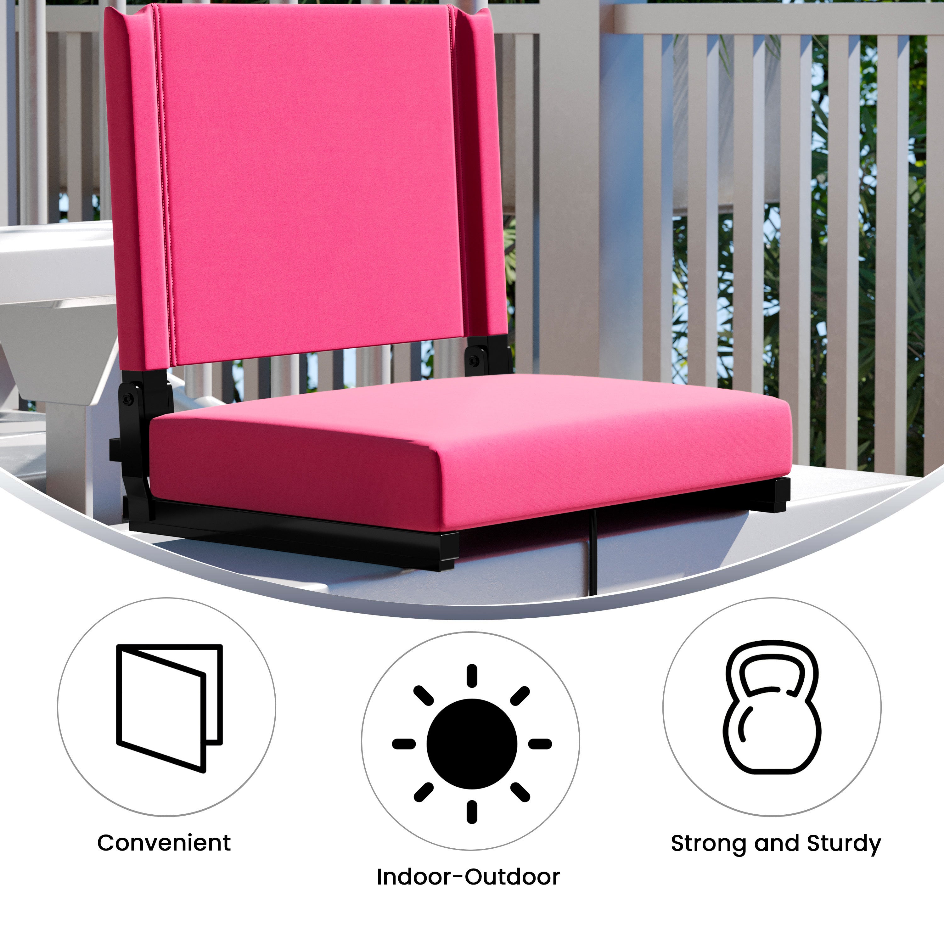 Grandstand Comfort 500 lb Capacity Padded Stadium Chairs, Folding Seats with Handles, Lightweight & Durable, Pink