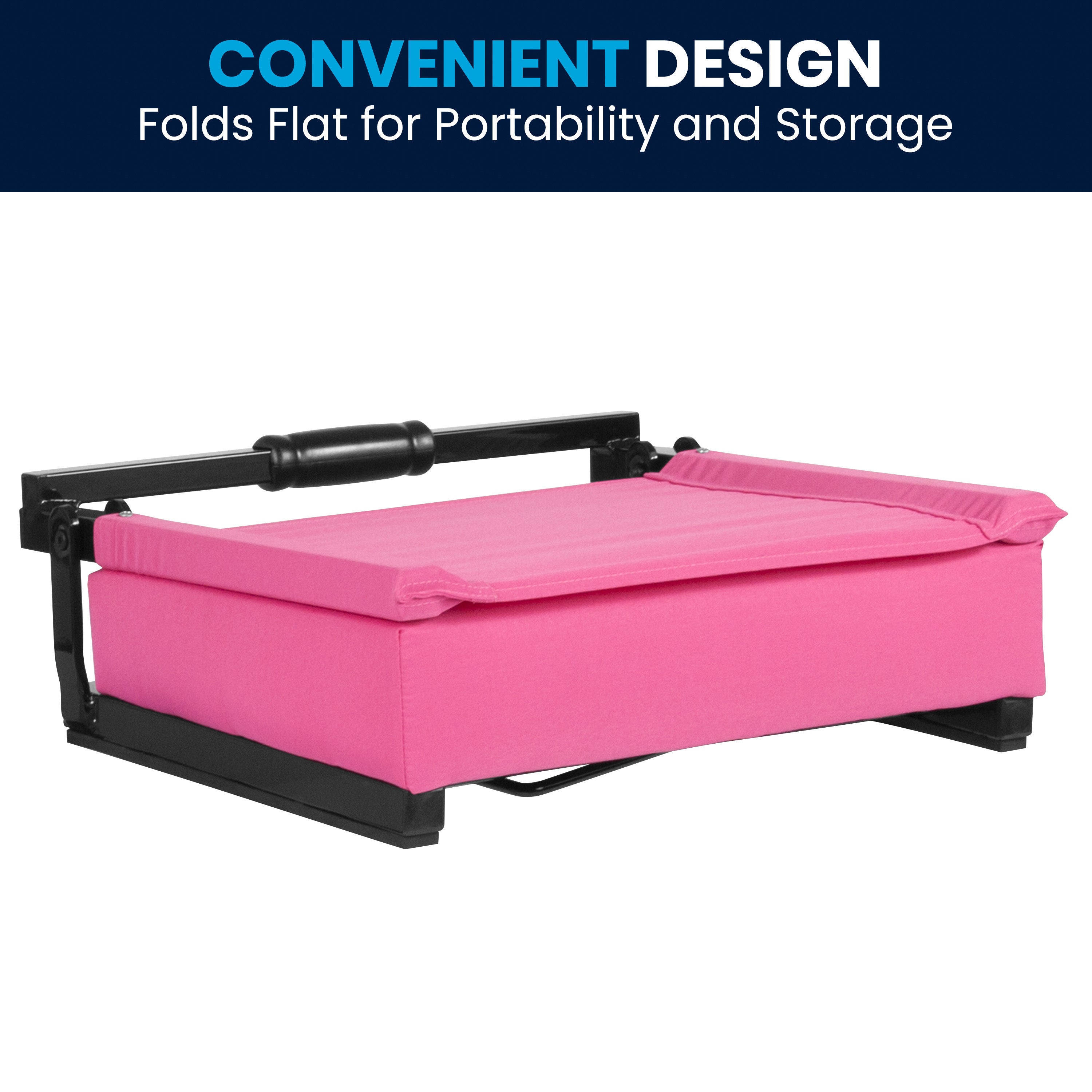 Grandstand Comfort 500 lb Capacity Padded Stadium Chairs, Folding Seats with Handles, Lightweight & Durable, Pink