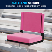 Grandstand Comfort 500 lb Capacity Padded Stadium Chairs, Folding Seats with Handles, Lightweight & Durable, Pink