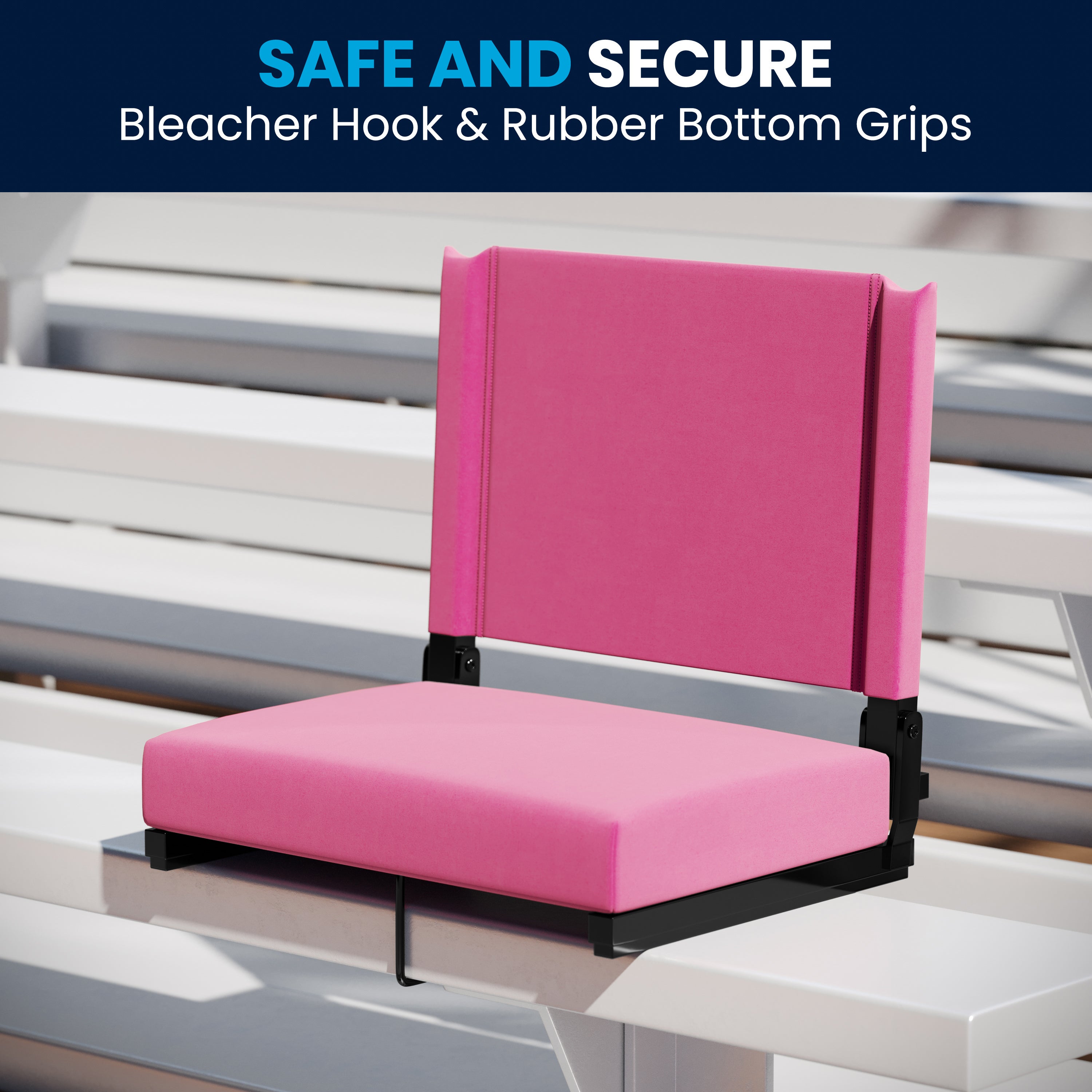 Grandstand Comfort 500 lb Capacity Padded Stadium Chairs, Folding Seats with Handles, Lightweight & Durable, Pink