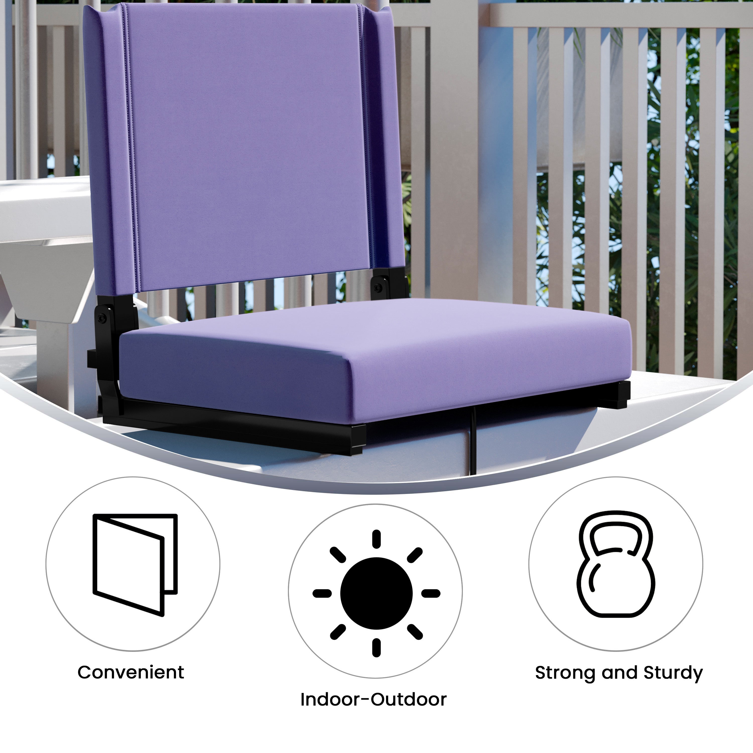 Grandstand Comfort 500 lb Capacity Padded Stadium Chairs, Folding Seats with Handles, Lightweight & Durable, Purple