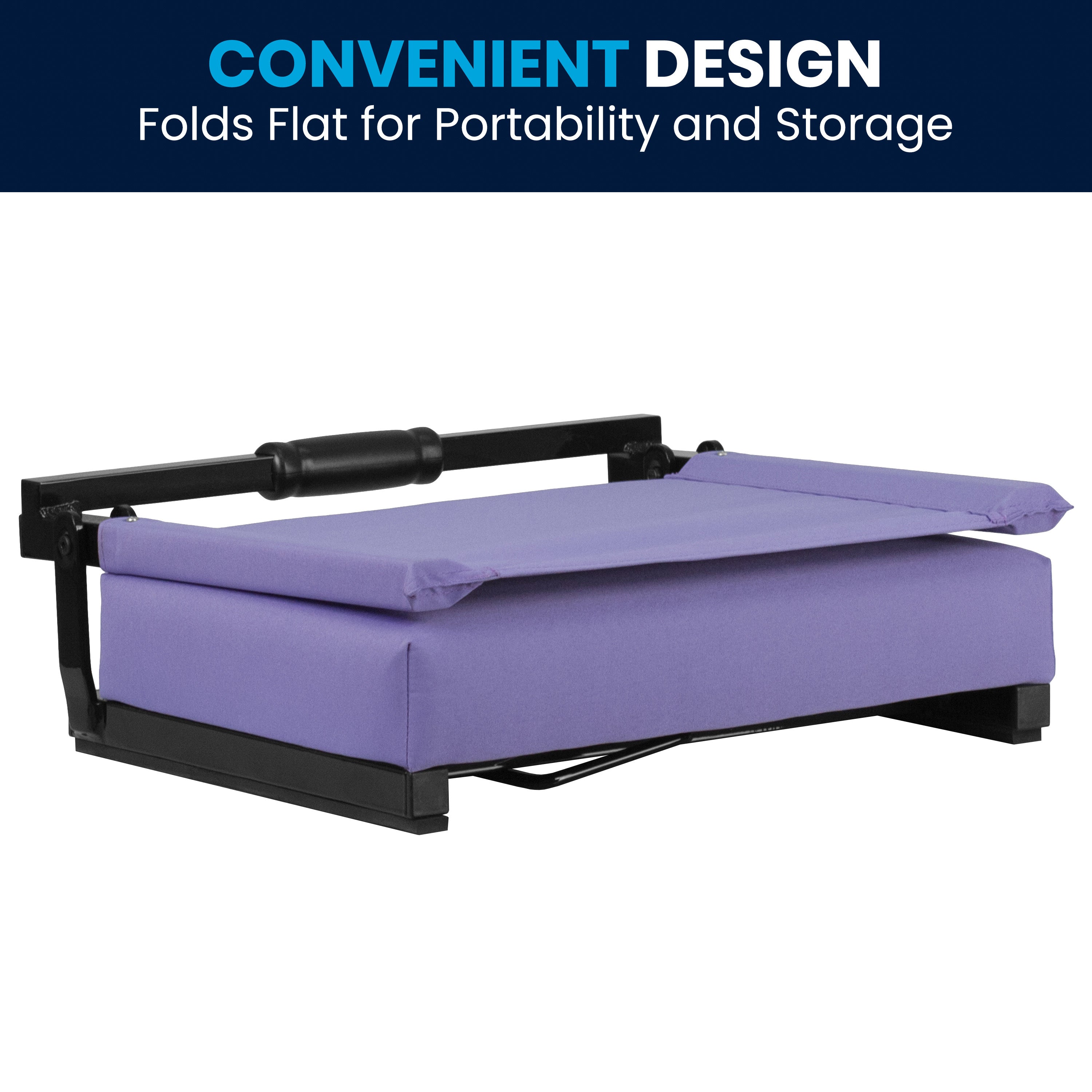 Grandstand Comfort 500 lb Capacity Padded Stadium Chairs, Folding Seats with Handles, Lightweight & Durable, Purple