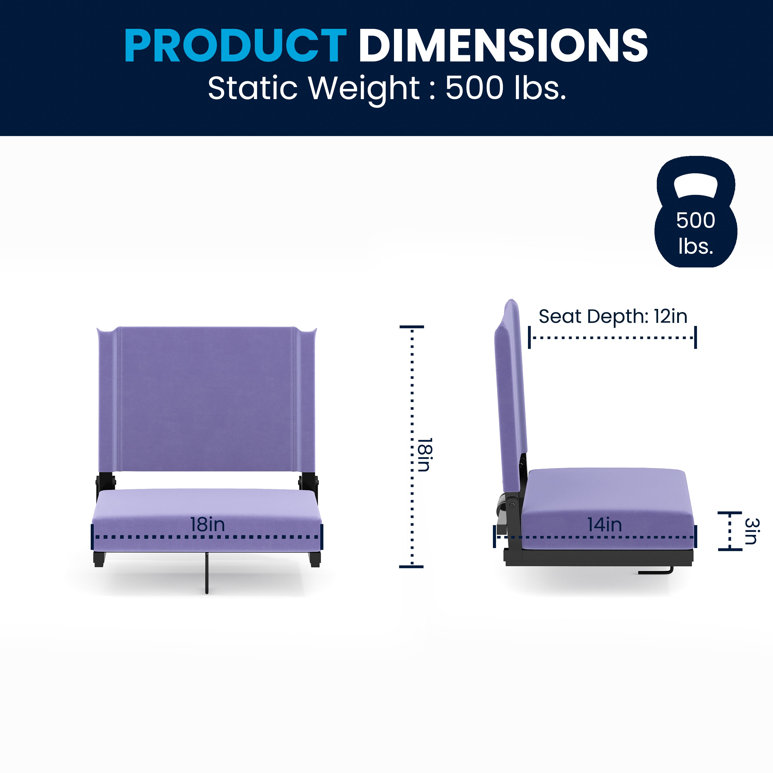 Grandstand Comfort 500 lb Capacity Padded Stadium Chairs, Folding Seats with Handles, Lightweight & Durable, Purple