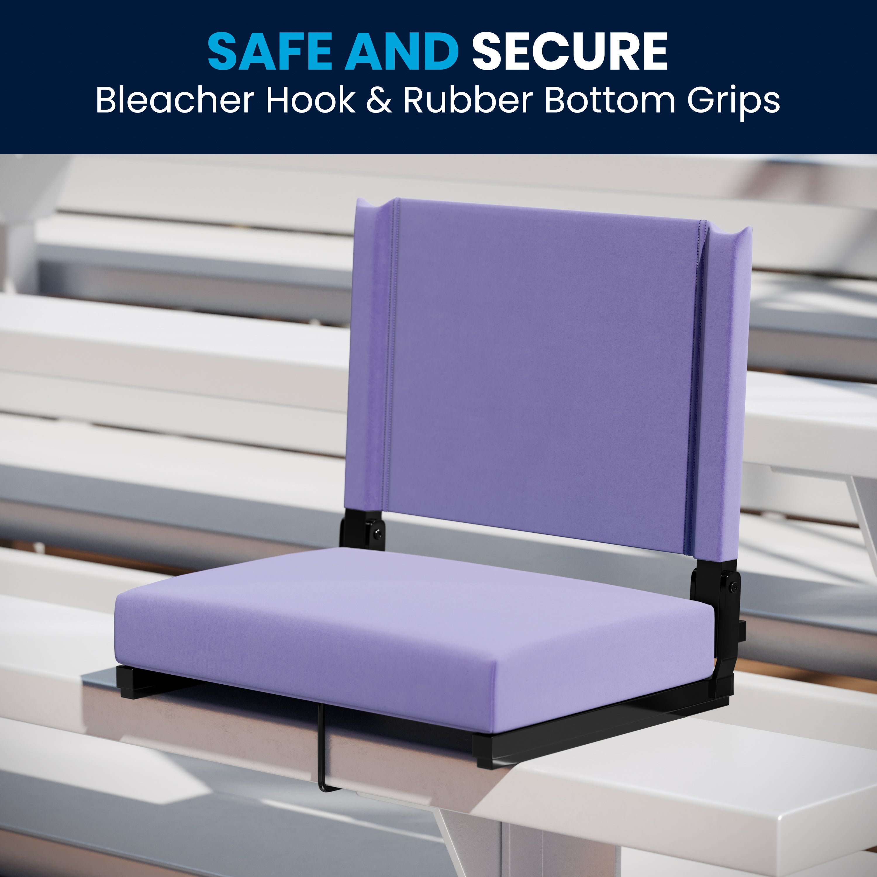 Grandstand Comfort 500 lb Capacity Padded Stadium Chairs, Folding Seats with Handles, Lightweight & Durable, Purple