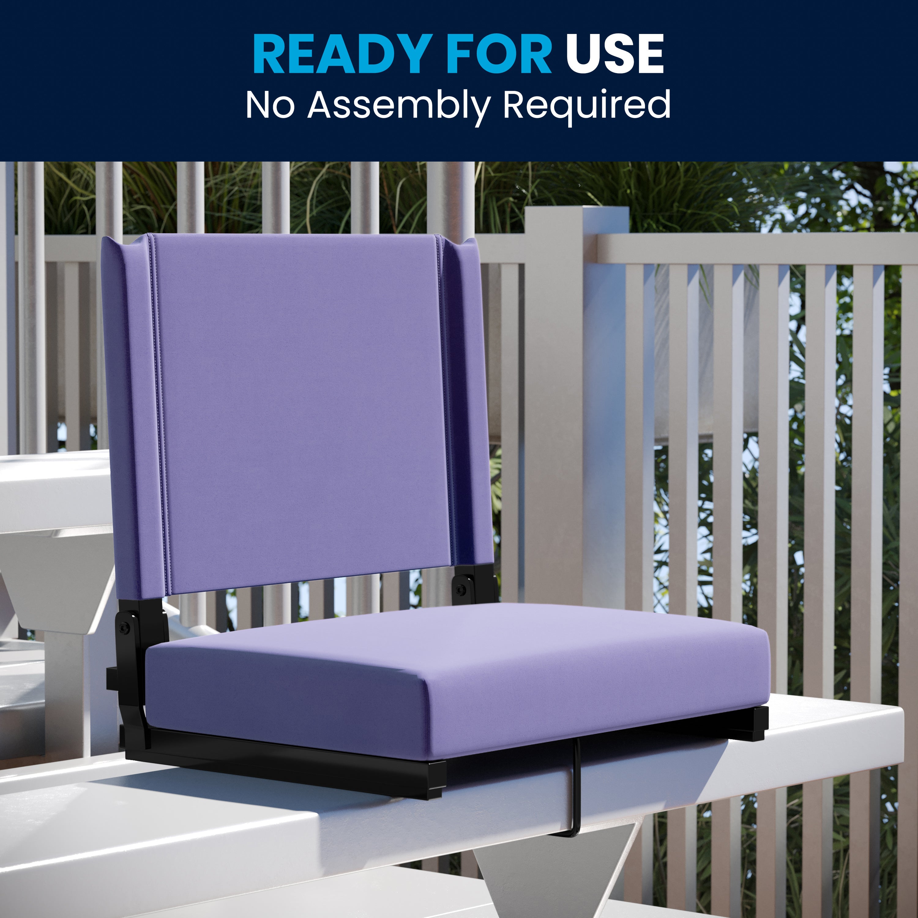 Grandstand Comfort 500 lb Capacity Padded Stadium Chairs, Folding Seats with Handles, Lightweight & Durable, Purple