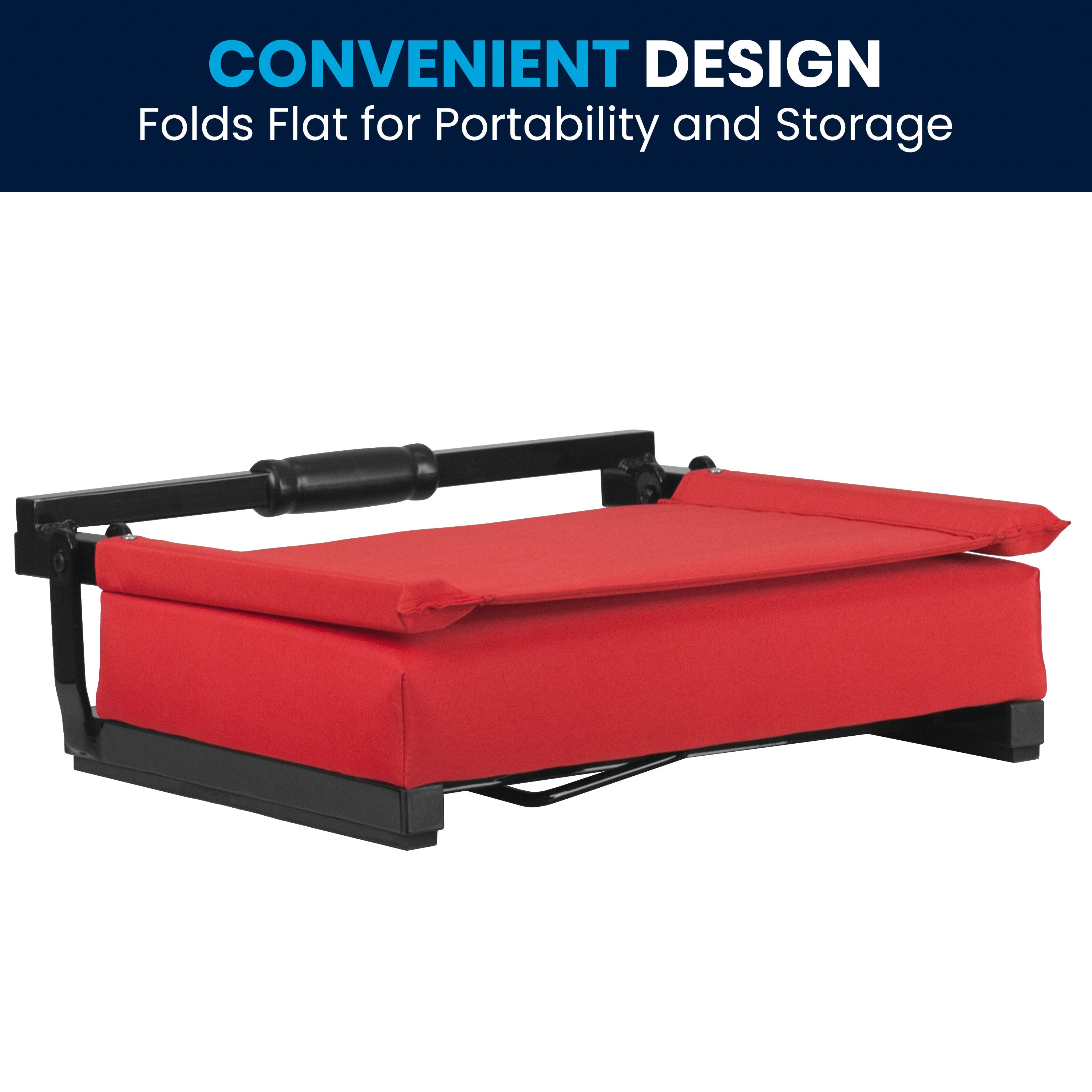 Grandstand Comfort 500 lb Capacity Padded Stadium Chairs, Folding Seats with Handles, Lightweight & Durable, Red
