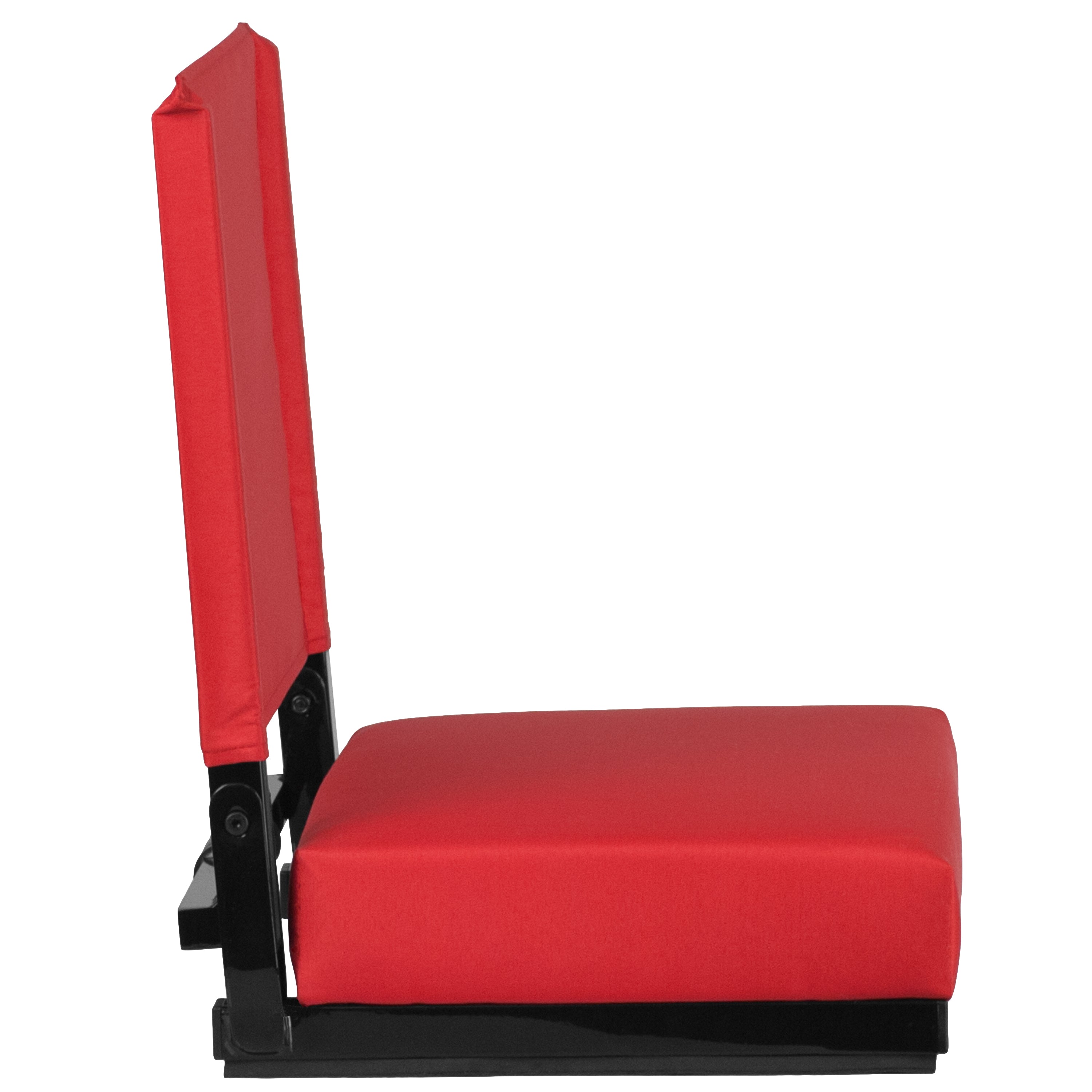 Grandstand Comfort 500 lb Capacity Padded Stadium Chairs, Folding Seats with Handles, Lightweight & Durable, Red