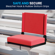 Grandstand Comfort 500 lb Capacity Padded Stadium Chairs, Folding Seats with Handles, Lightweight & Durable, Red