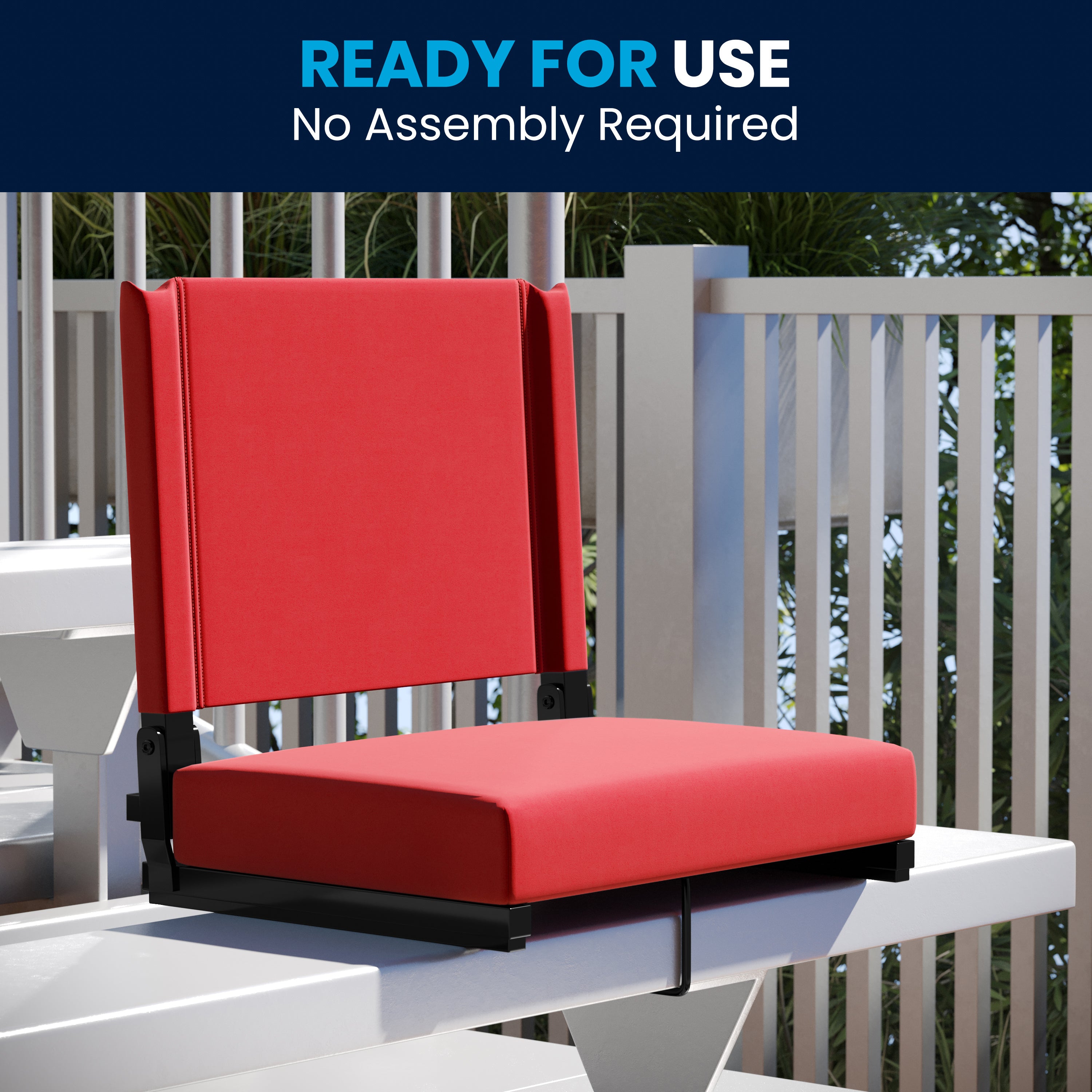 Grandstand Comfort 500 lb Capacity Padded Stadium Chairs, Folding Seats with Handles, Lightweight & Durable, Red