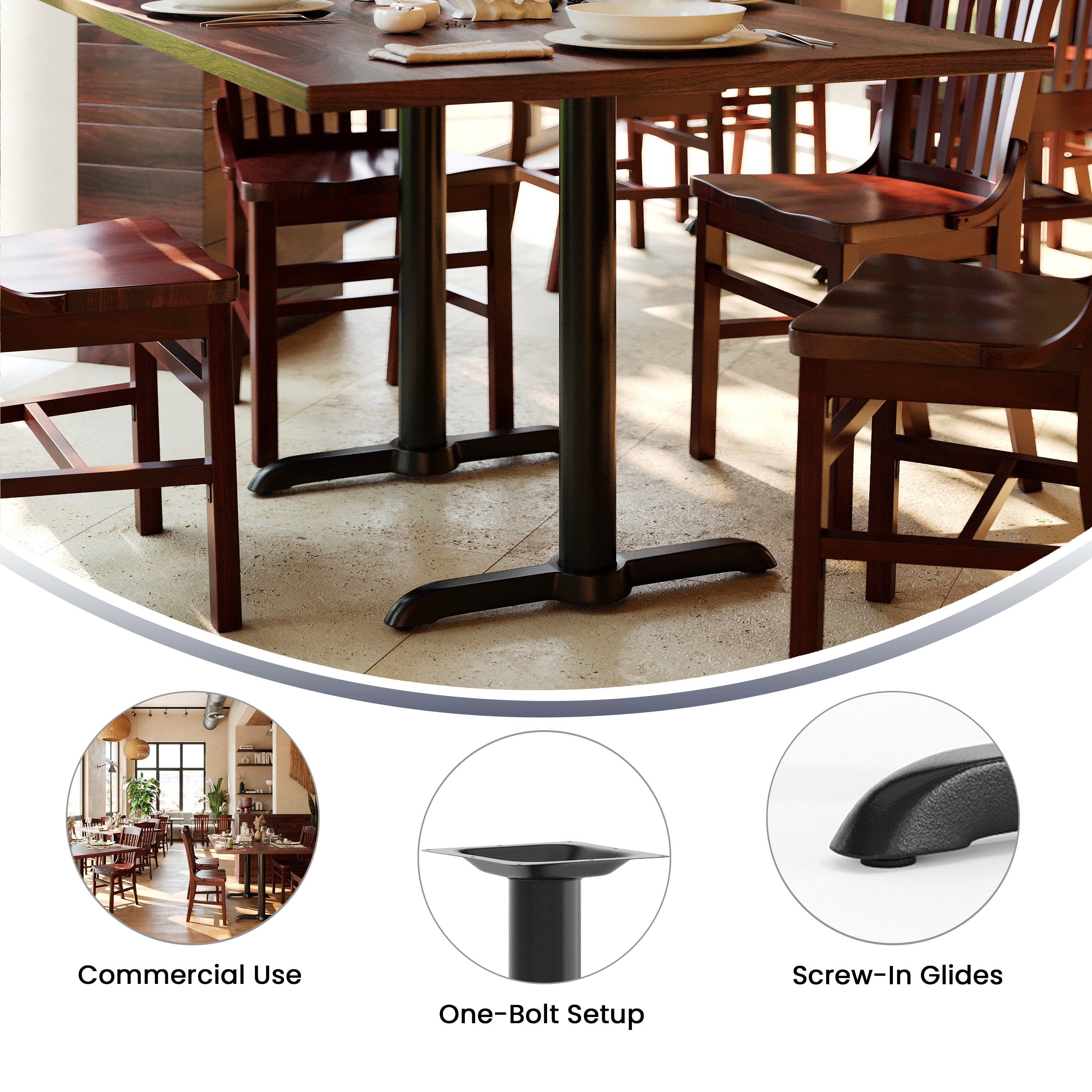 Beverly 5'' x 22'' Restaurant Table T-Base with 3'' Dia. Table Height Column