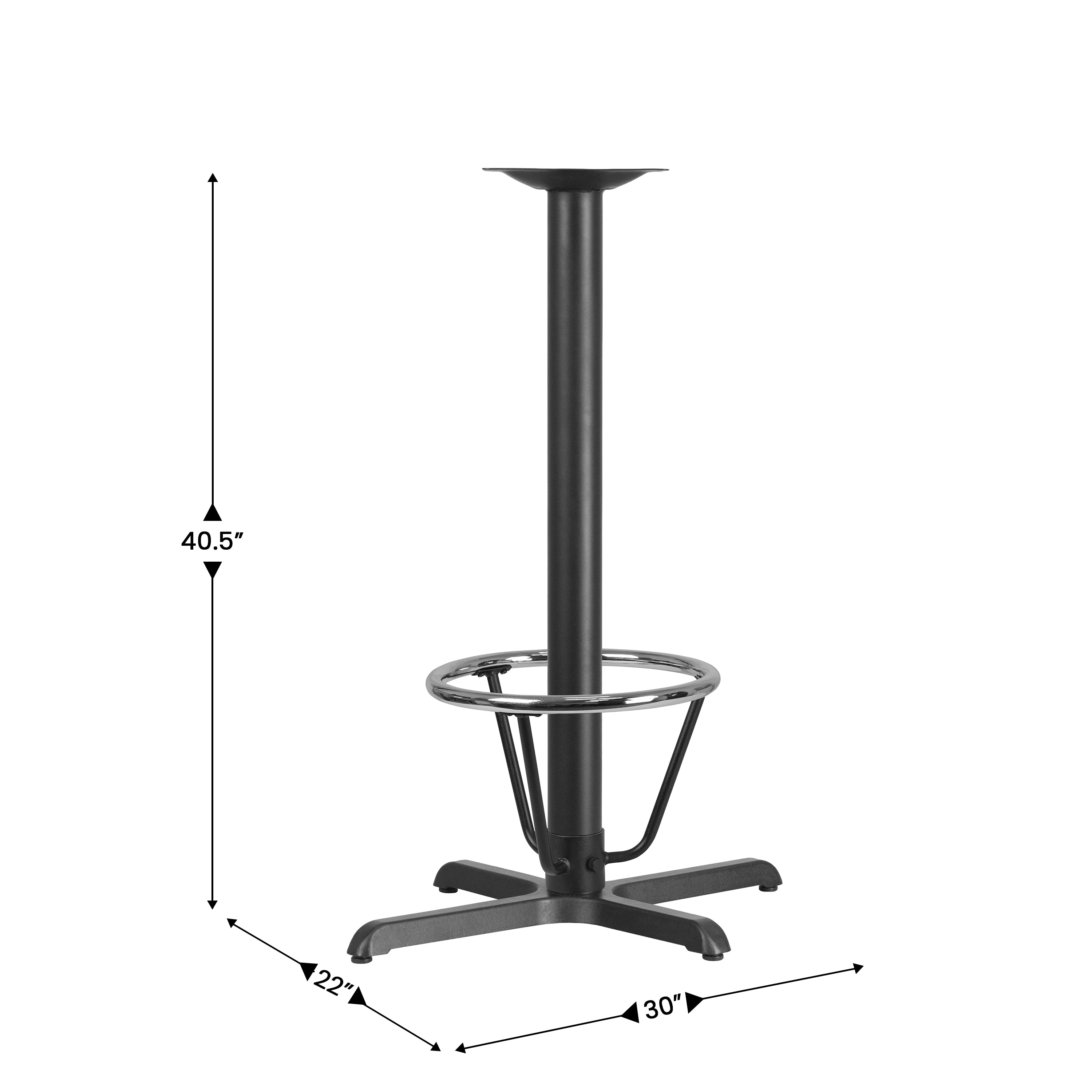 Beverly 23.5'' x 29.5'' Restaurant Table X-Base with 3'' Dia. Bar Height Column and Foot Ring