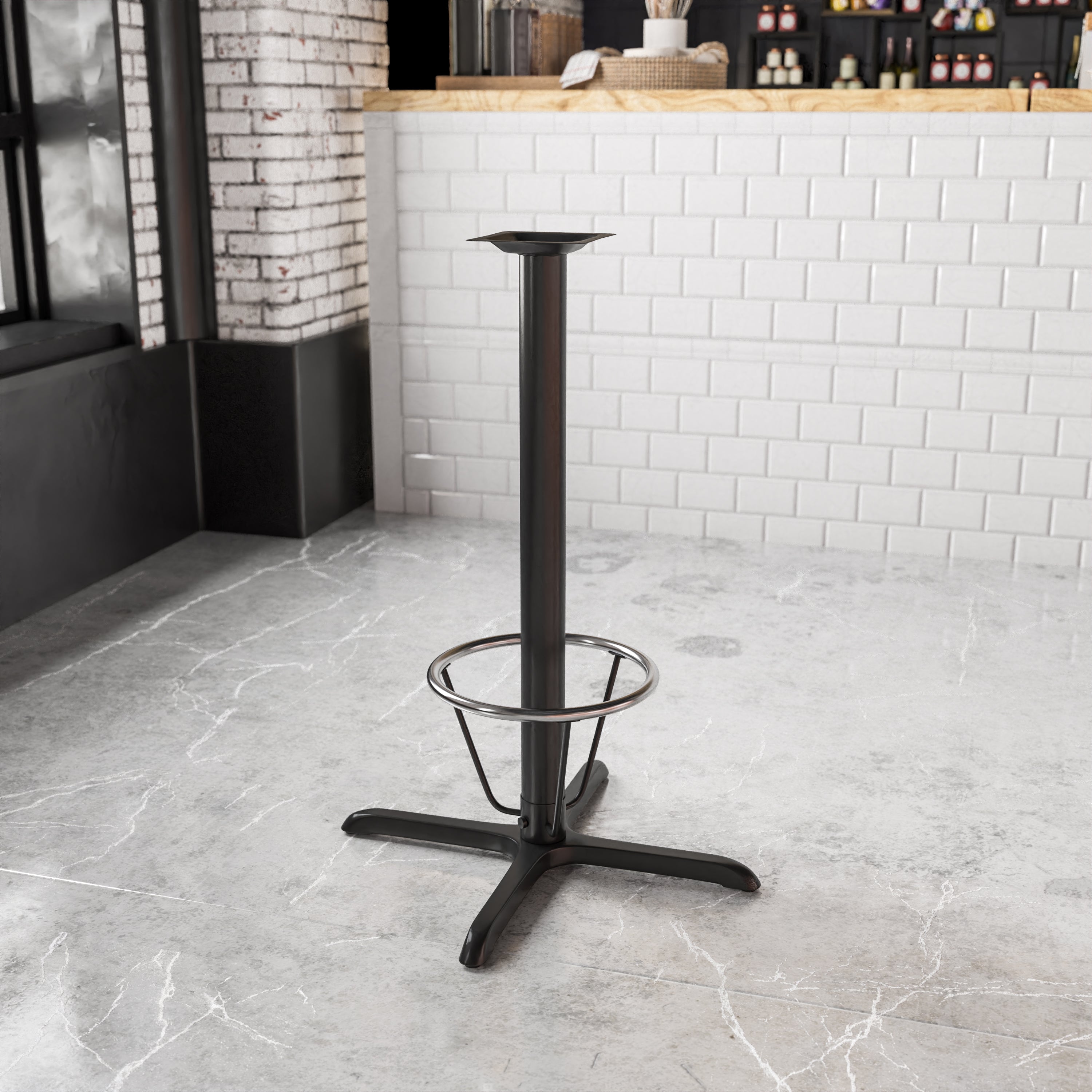 Beverly 30'' x 30'' Restaurant Table X-Base with 3'' Dia. Bar Height Column and Foot Ring