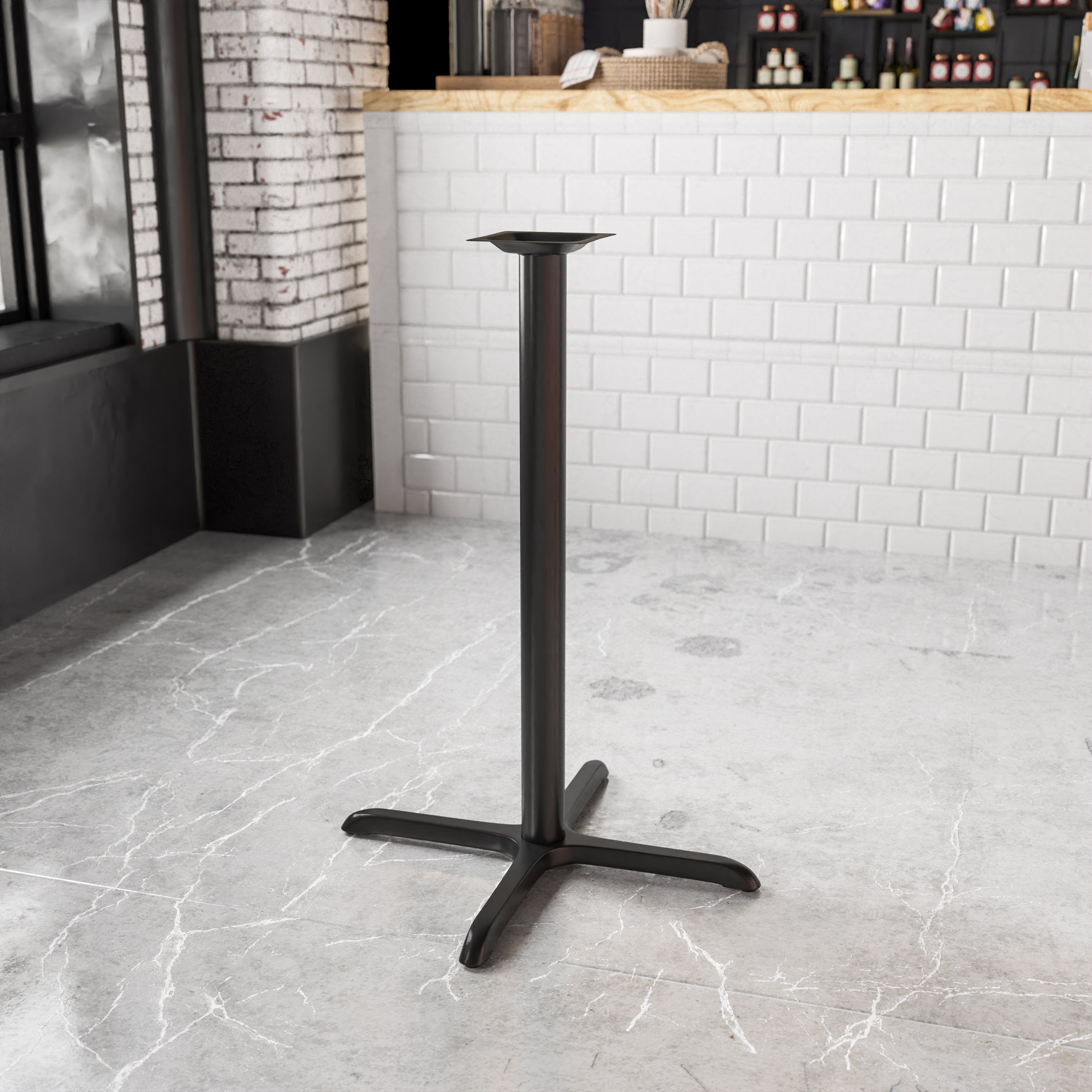 Beverly 30'' x 30'' Restaurant Table X-Base with 3'' Dia. Bar Height Column