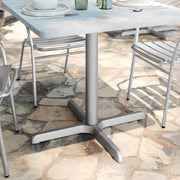 Beverly 30'' x 30'' Restaurant Indoor/Outdoor Table X-Base with 3'' Dia. Table Height Column, Silver