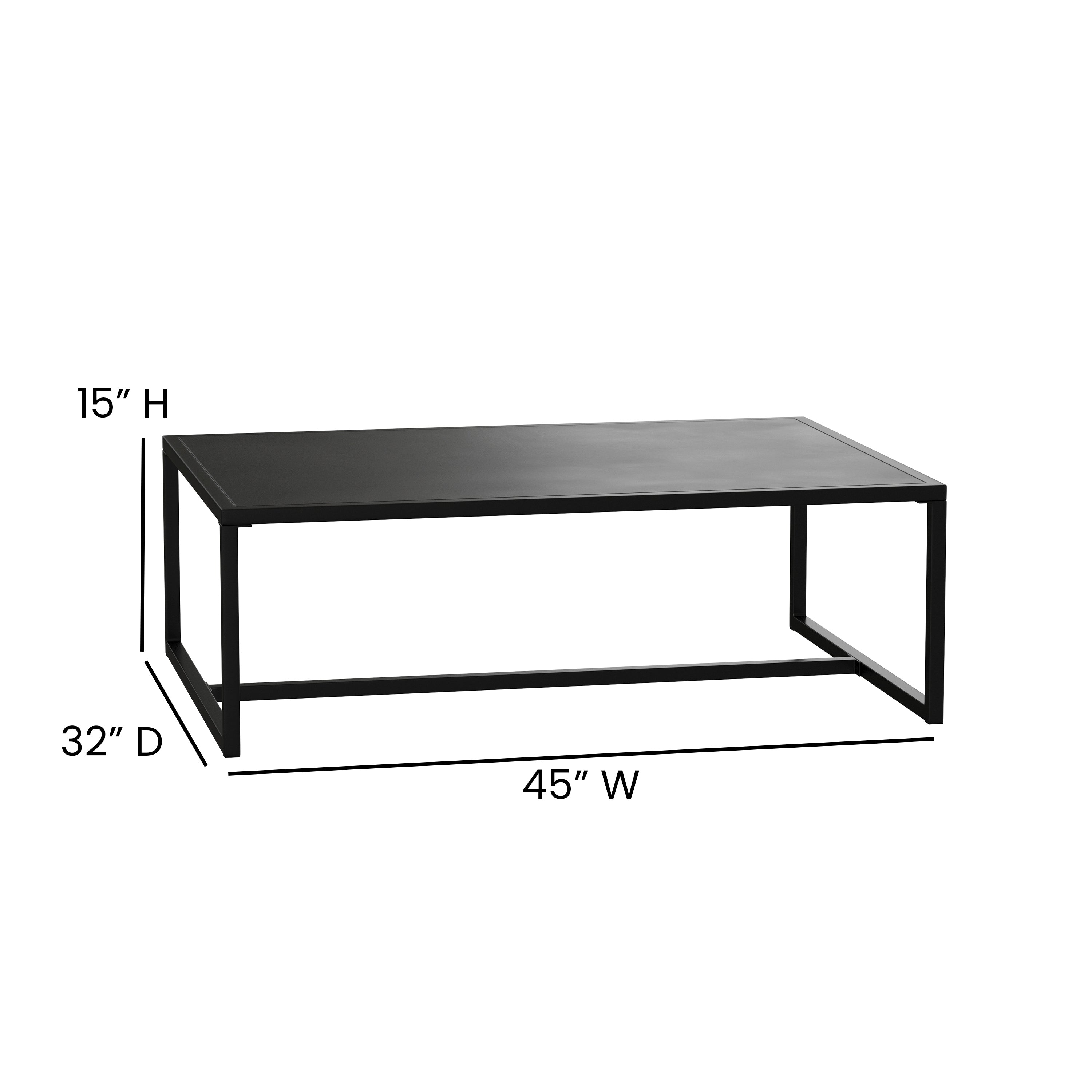 Brock Outdoor Patio Coffee Table Commercial Grade Black Coffee Table for Deck, Porch, or Poolside - Steel Square Leg Frame