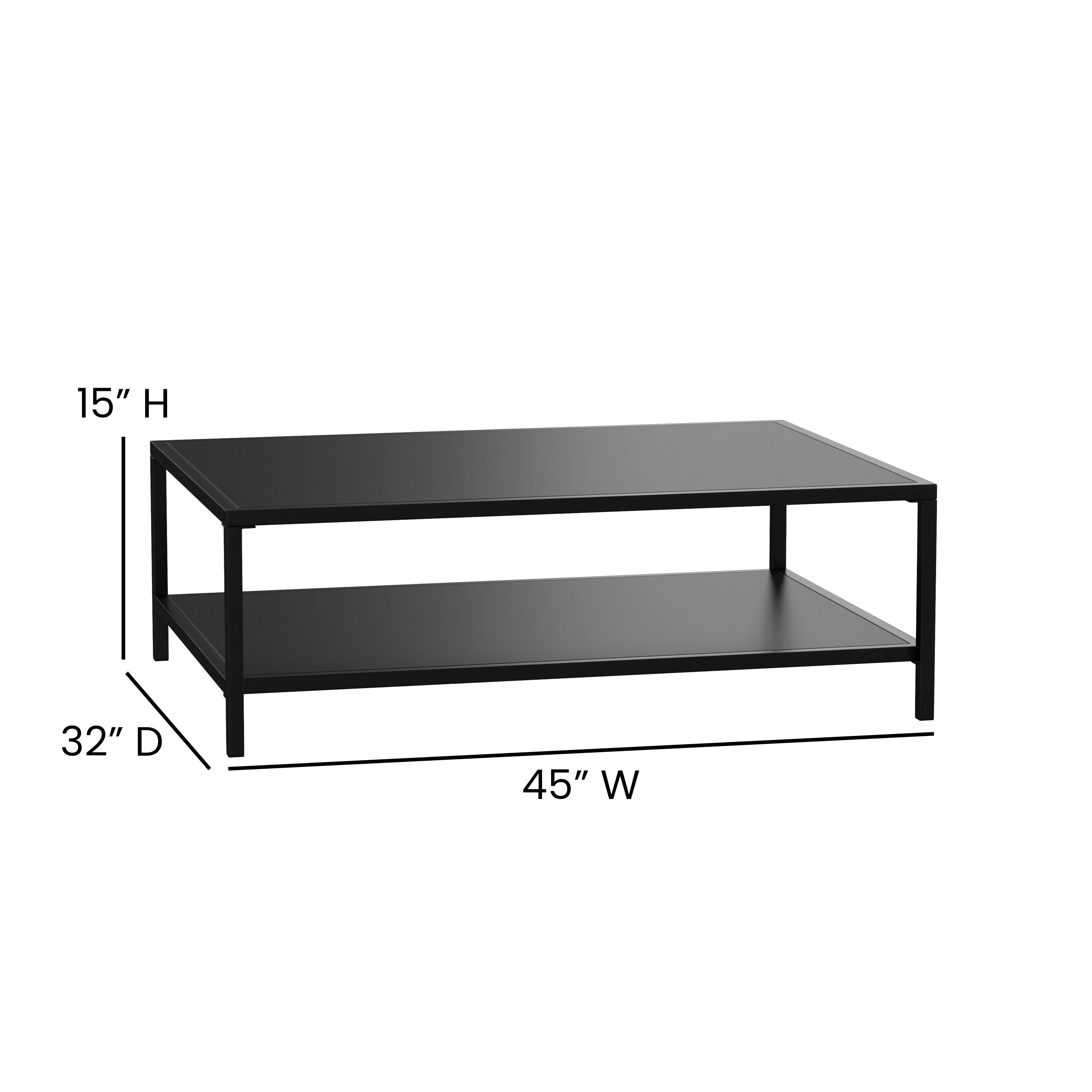 Brock Outdoor 2 Tier Patio Coffee Table Commercial Grade Black Coffee Table for Deck, Porch, or Poolside-Steel Square Leg Frame