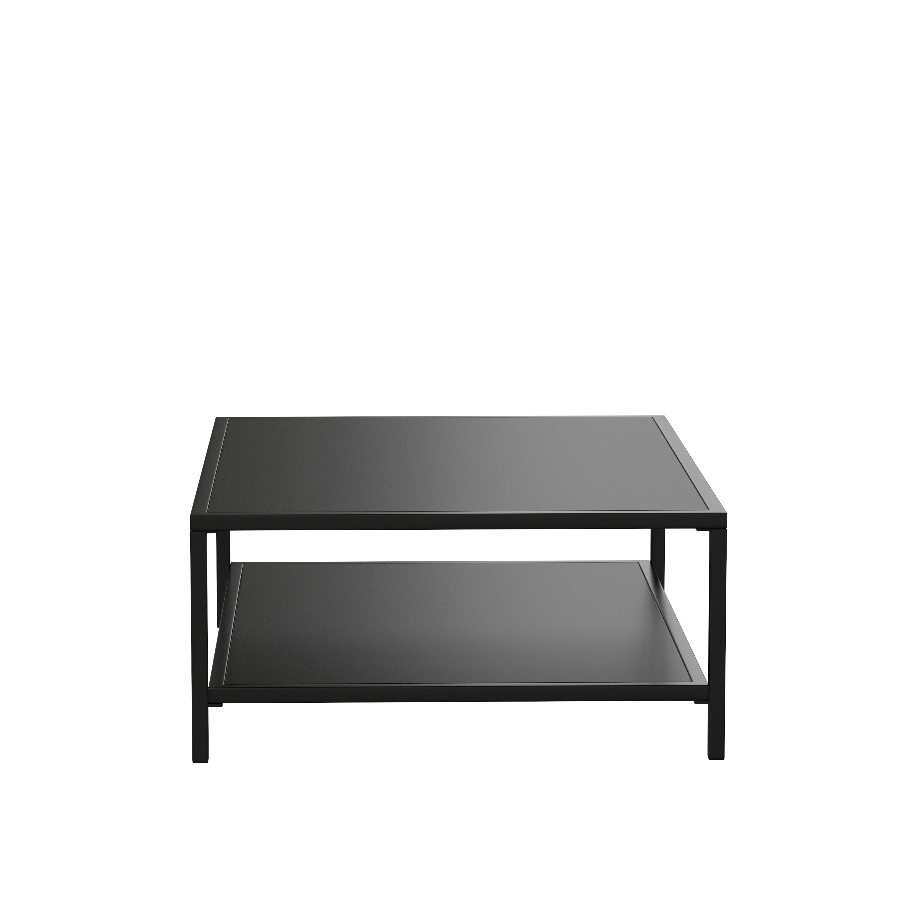 Brock Outdoor 2 Tier Patio Coffee Table Commercial Grade Black Coffee Table for Deck, Porch, or Poolside-Steel Square Leg Frame