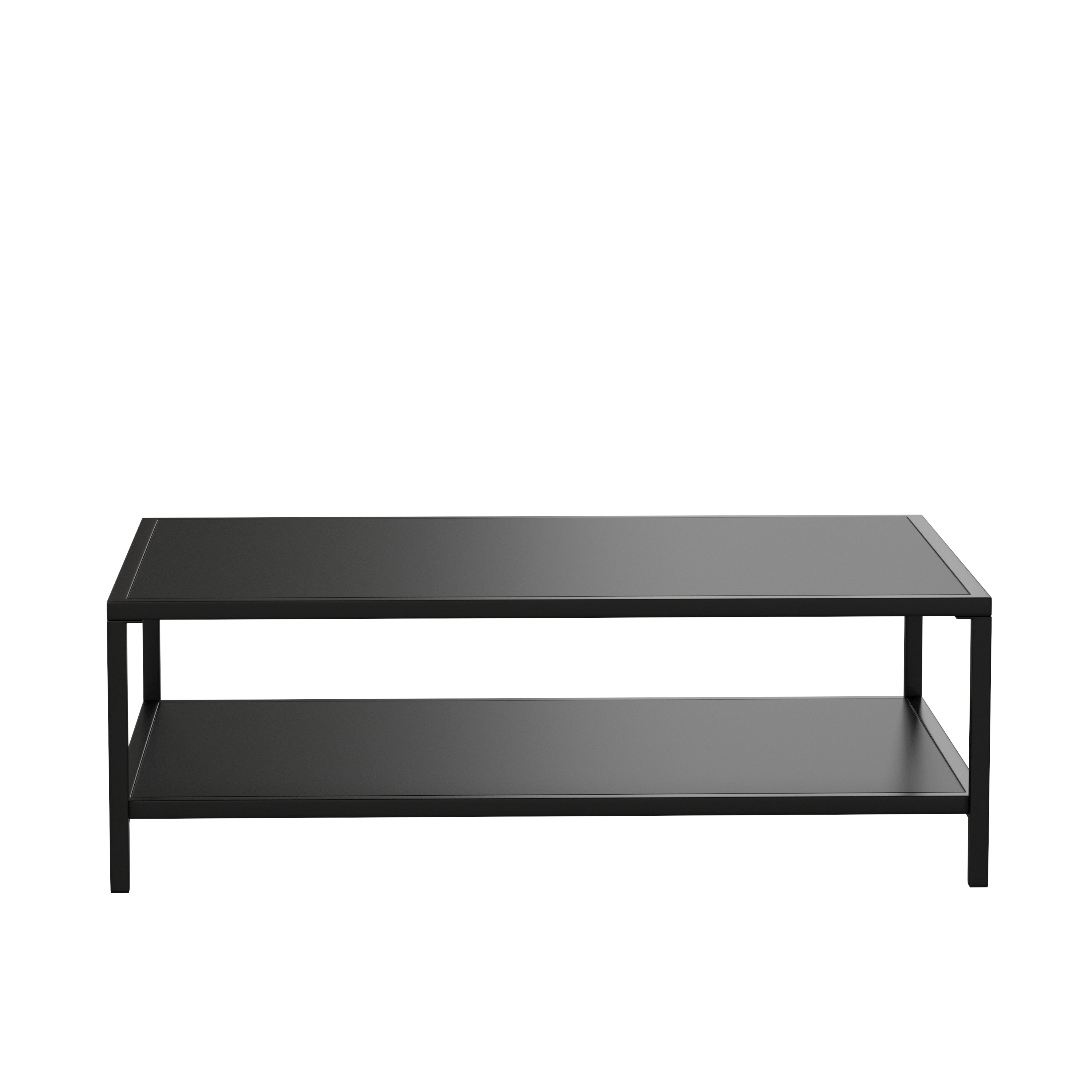 Brock Outdoor 2 Tier Patio Coffee Table Commercial Grade Black Coffee Table for Deck, Porch, or Poolside-Steel Square Leg Frame