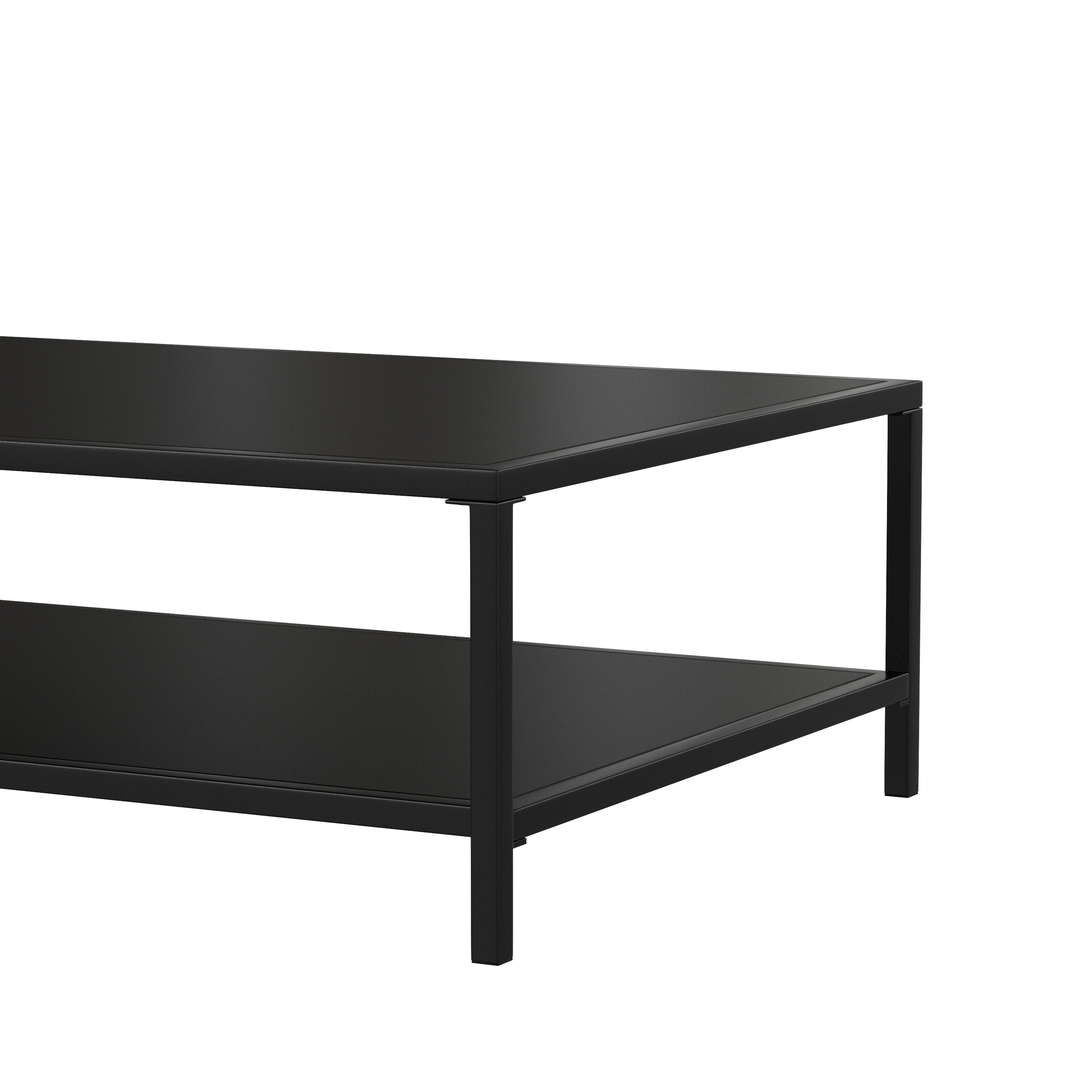 Brock Outdoor 2 Tier Patio Coffee Table Commercial Grade Black Coffee Table for Deck, Porch, or Poolside-Steel Square Leg Frame